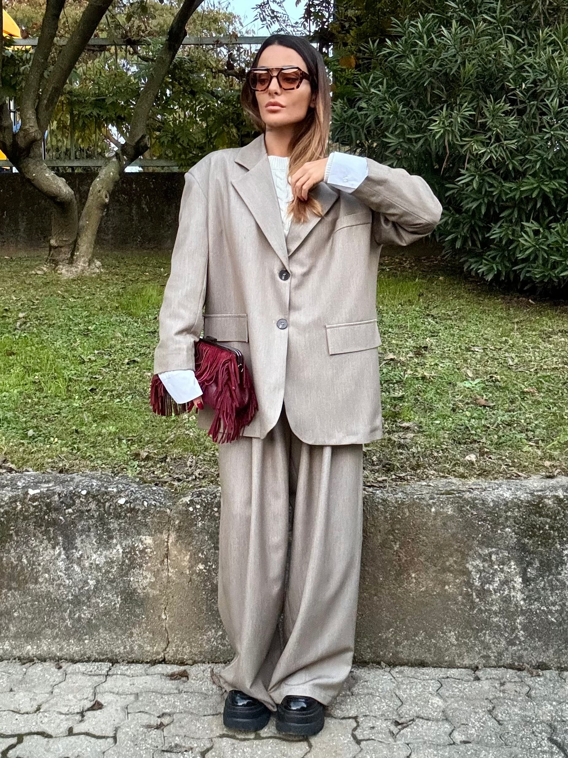 New Pantaloni Completo Wide - Tortora