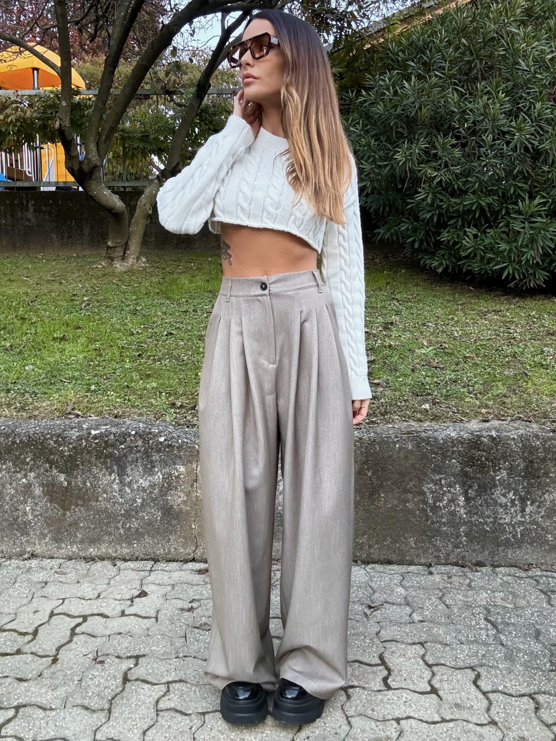 New Pantaloni Completo Wide - Tortora