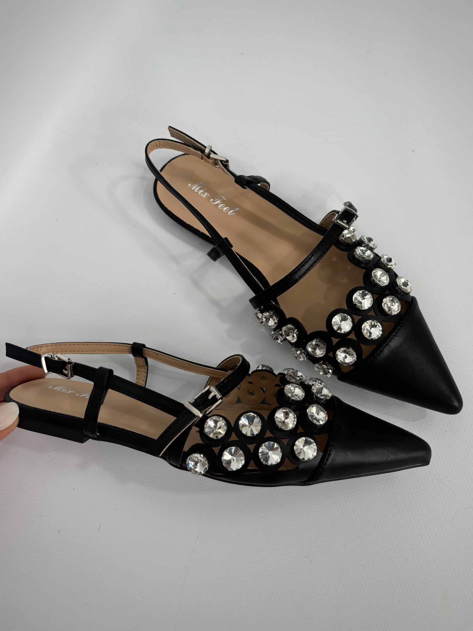 Slingback Flat Pietre - Nero