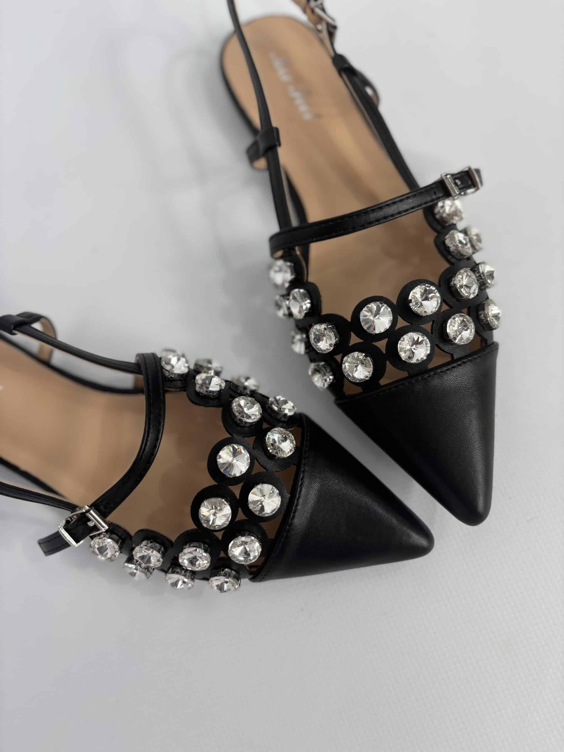 Slingback Flat Pietre - Nero