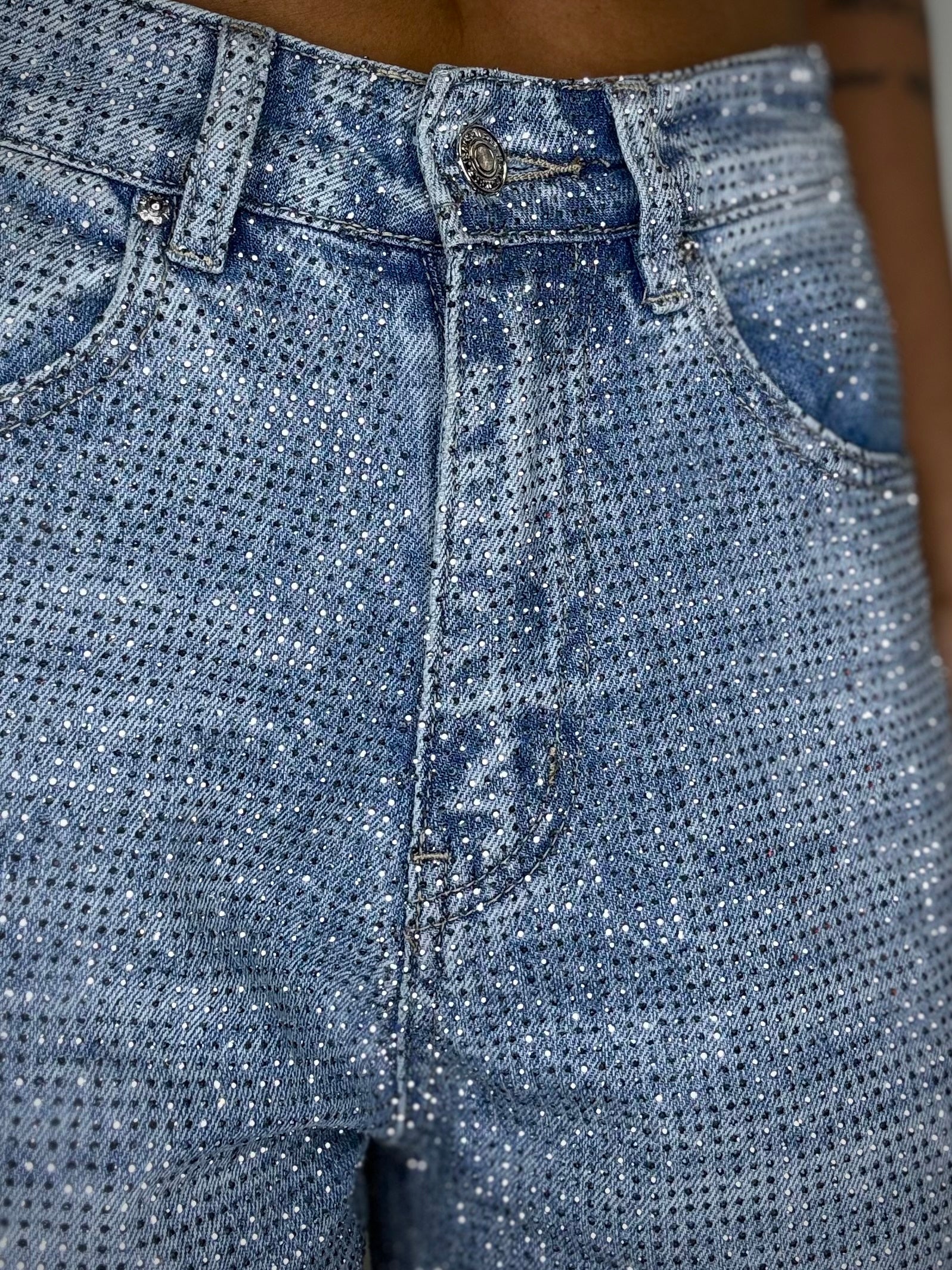 Jeans Wide Super Strass - Denim