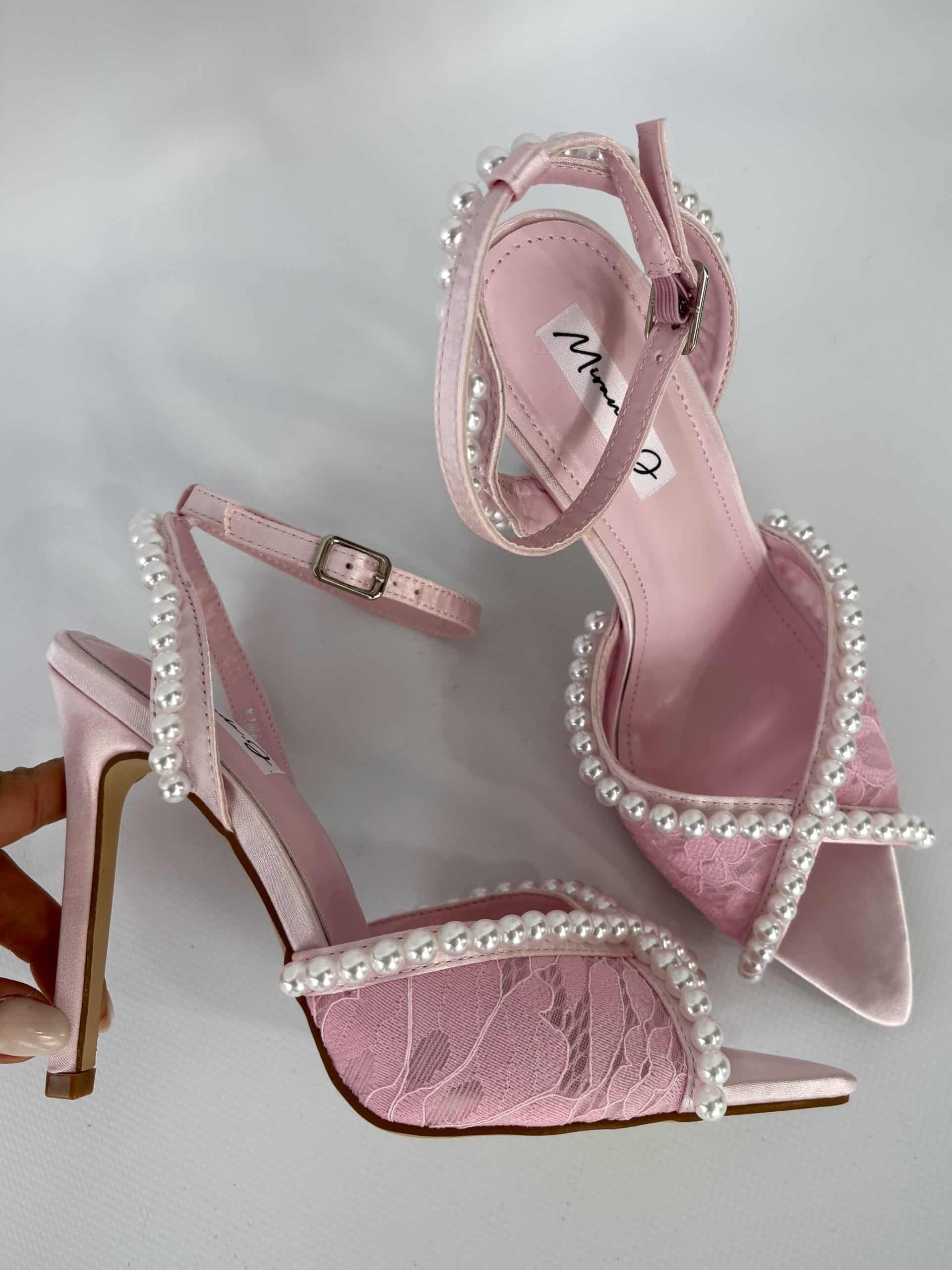 Sandali Wedding Pizzo e Perle - Rosa