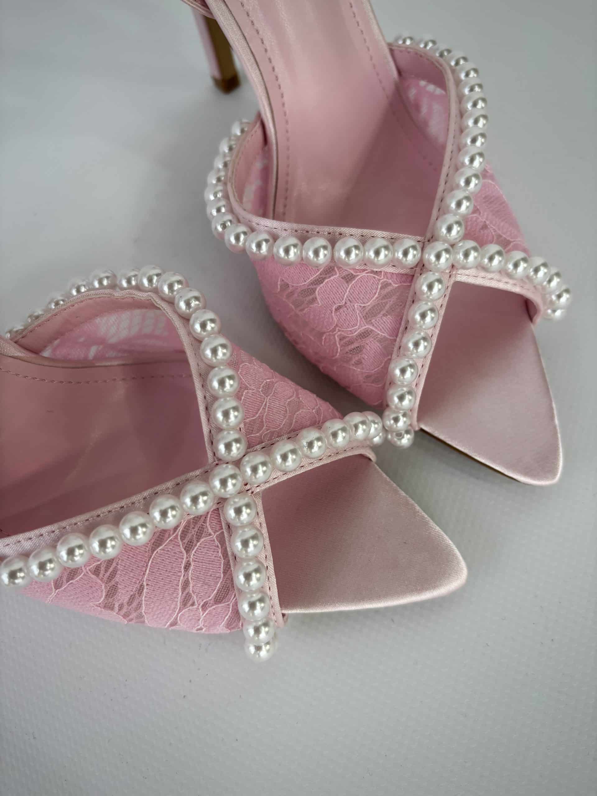 Sandali Wedding Pizzo e Perle - Rosa