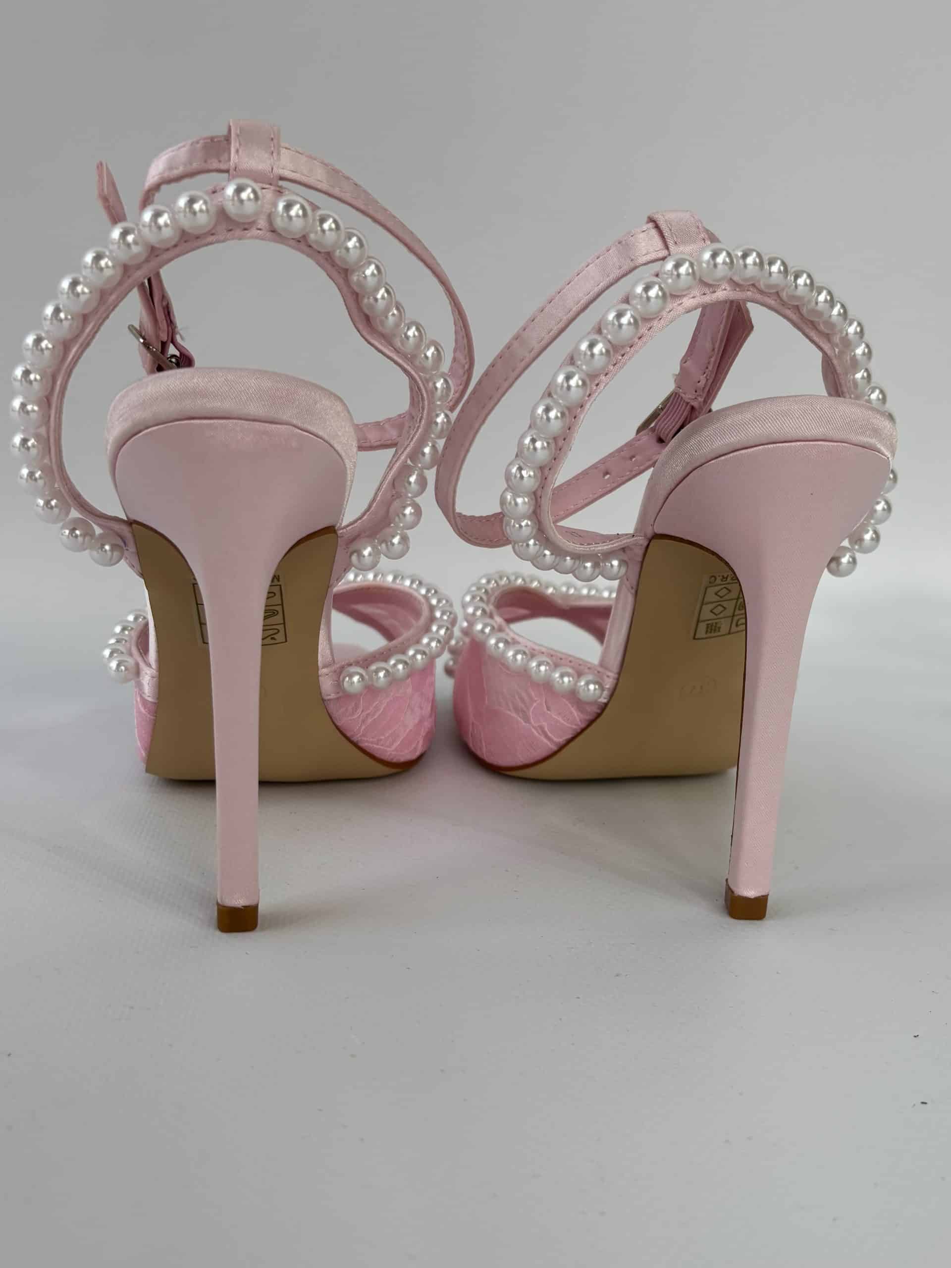 Sandali Wedding Pizzo e Perle - Rosa