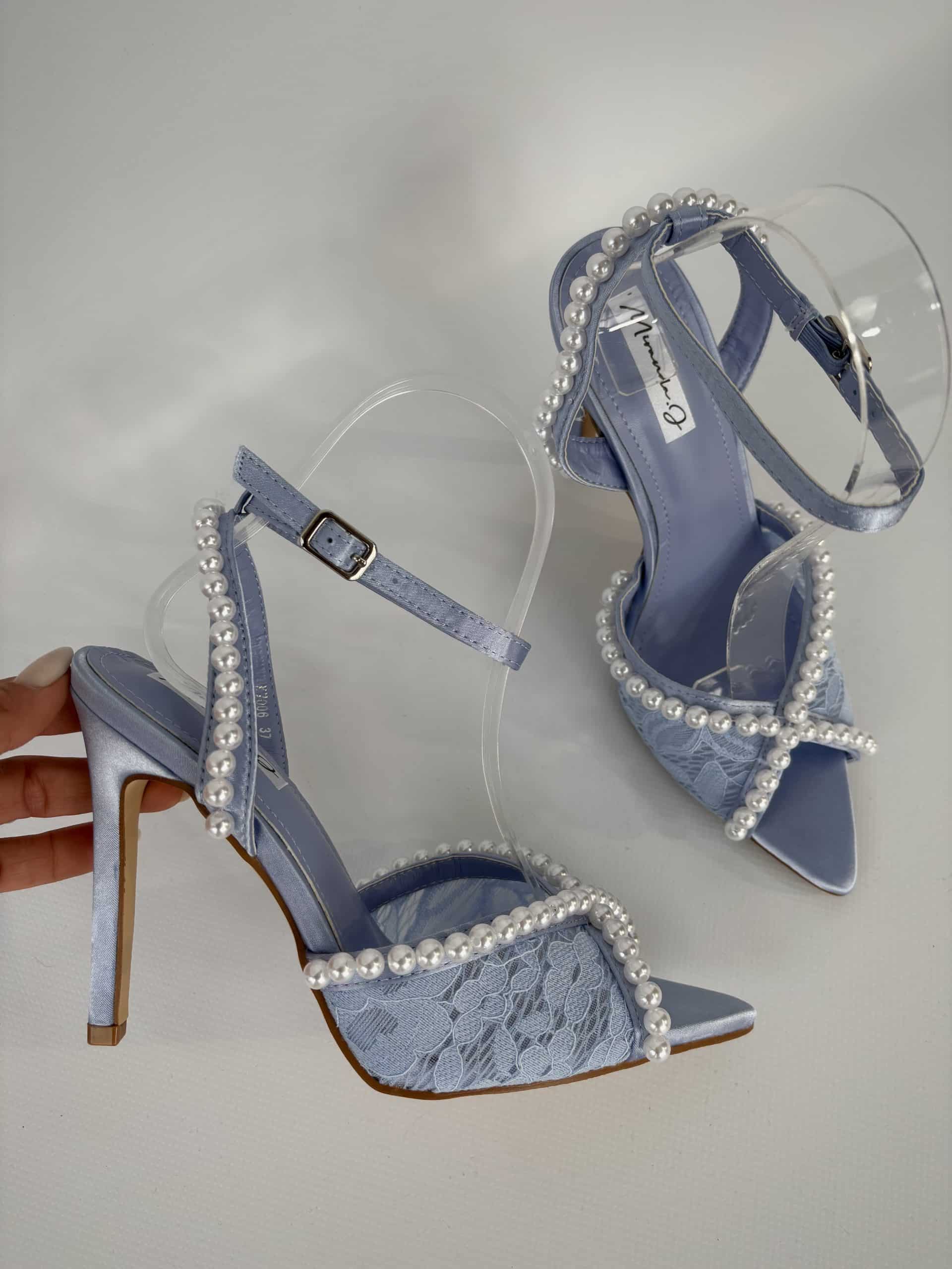 Sandali Wedding Pizzo e Perle - Celeste / Lilla