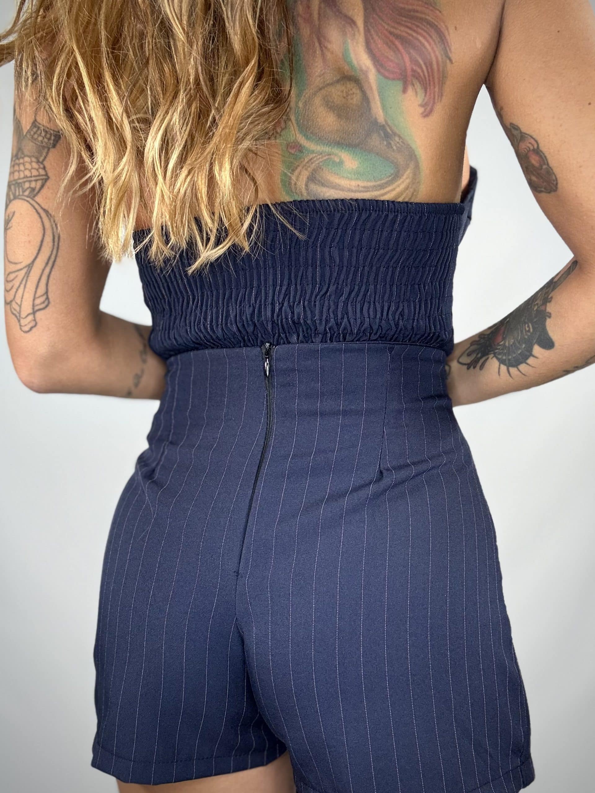 Pantagonna Gessato con Fiore - Blu