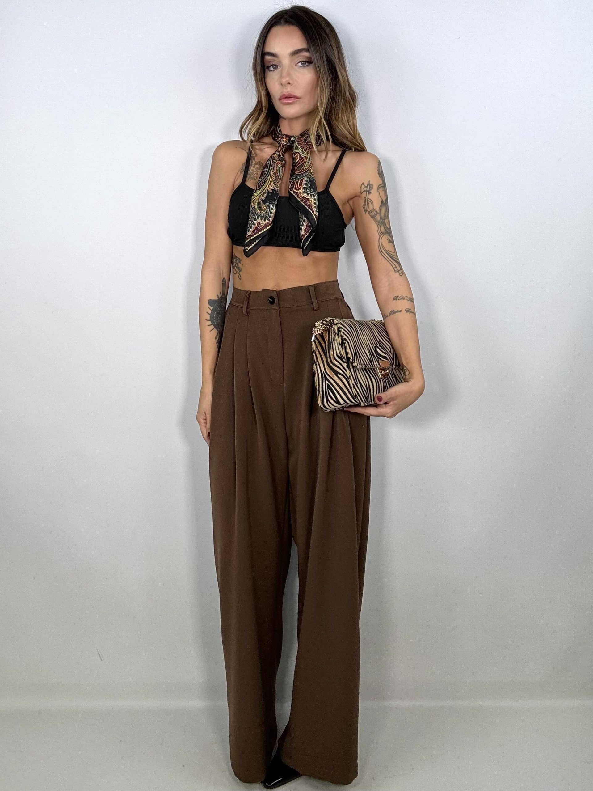 New Pantaloni Completo Wide - Marrone