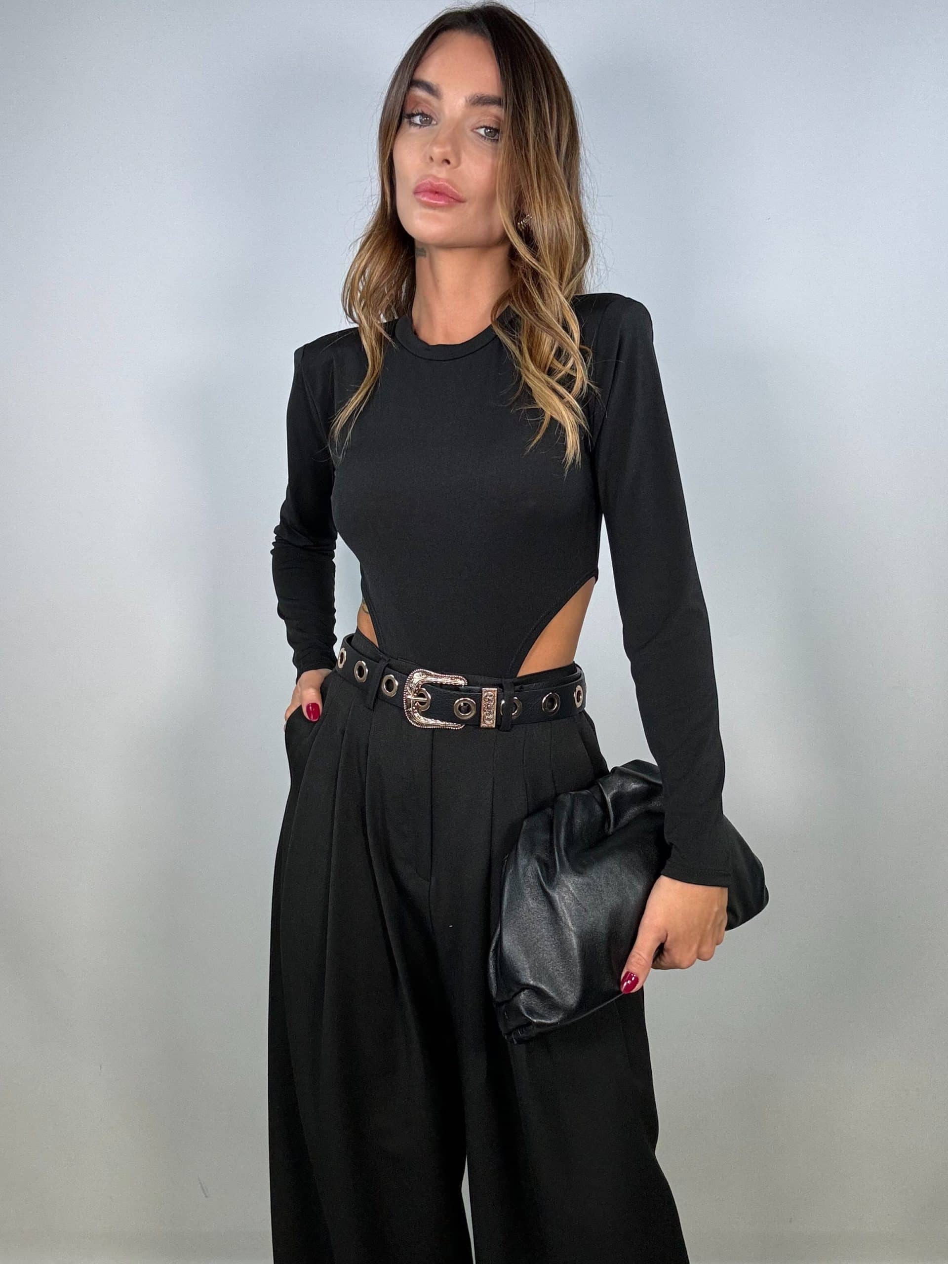 Body Sgambato Spalline Imbottite - Nero