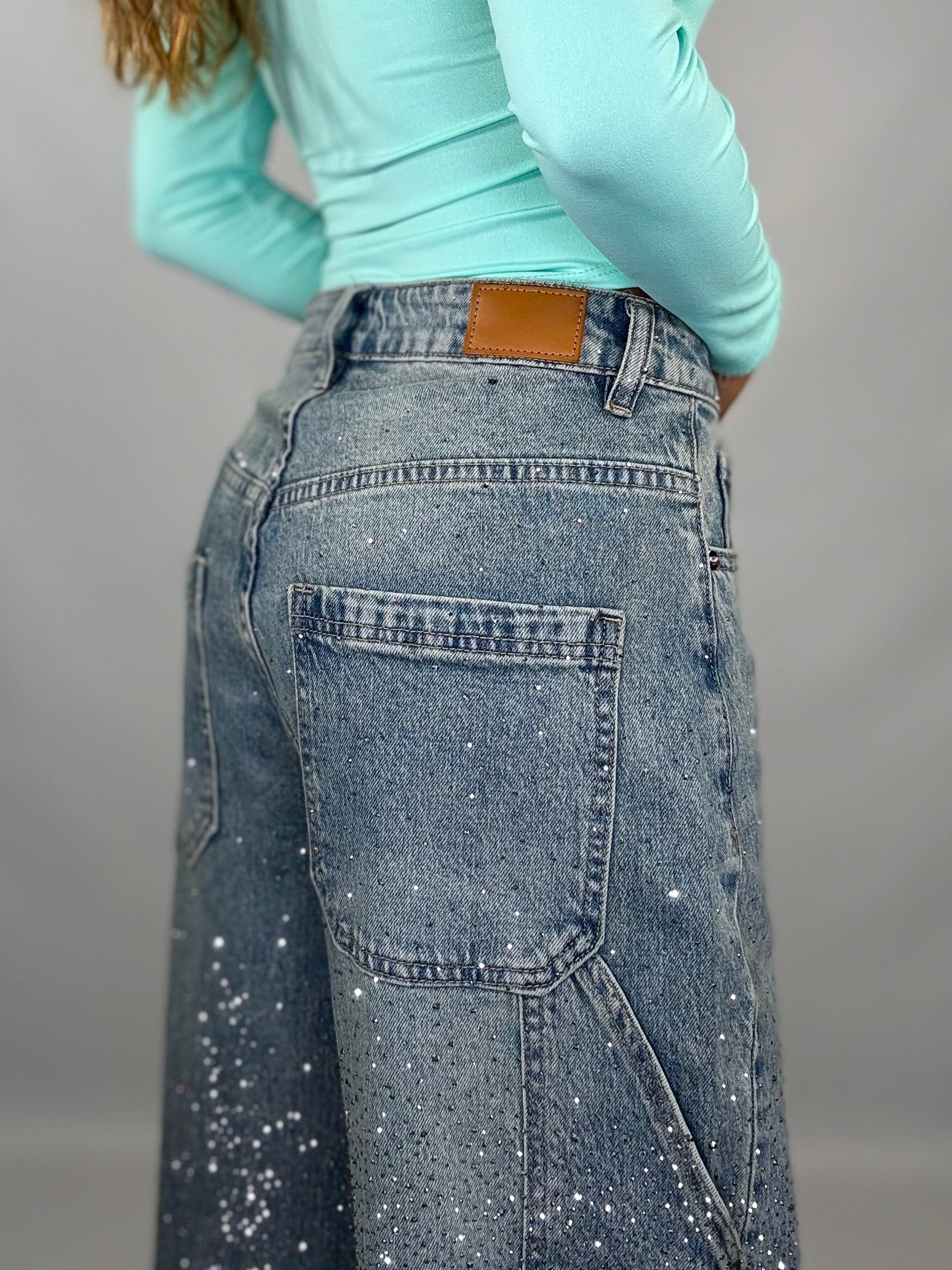 Jeans Baggy Strass - Denim Sabbiato