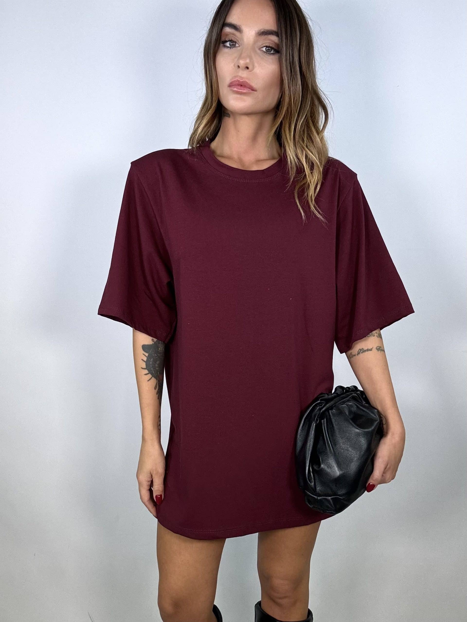 T-shirt Over Spalline Imbottite - Bordeaux
