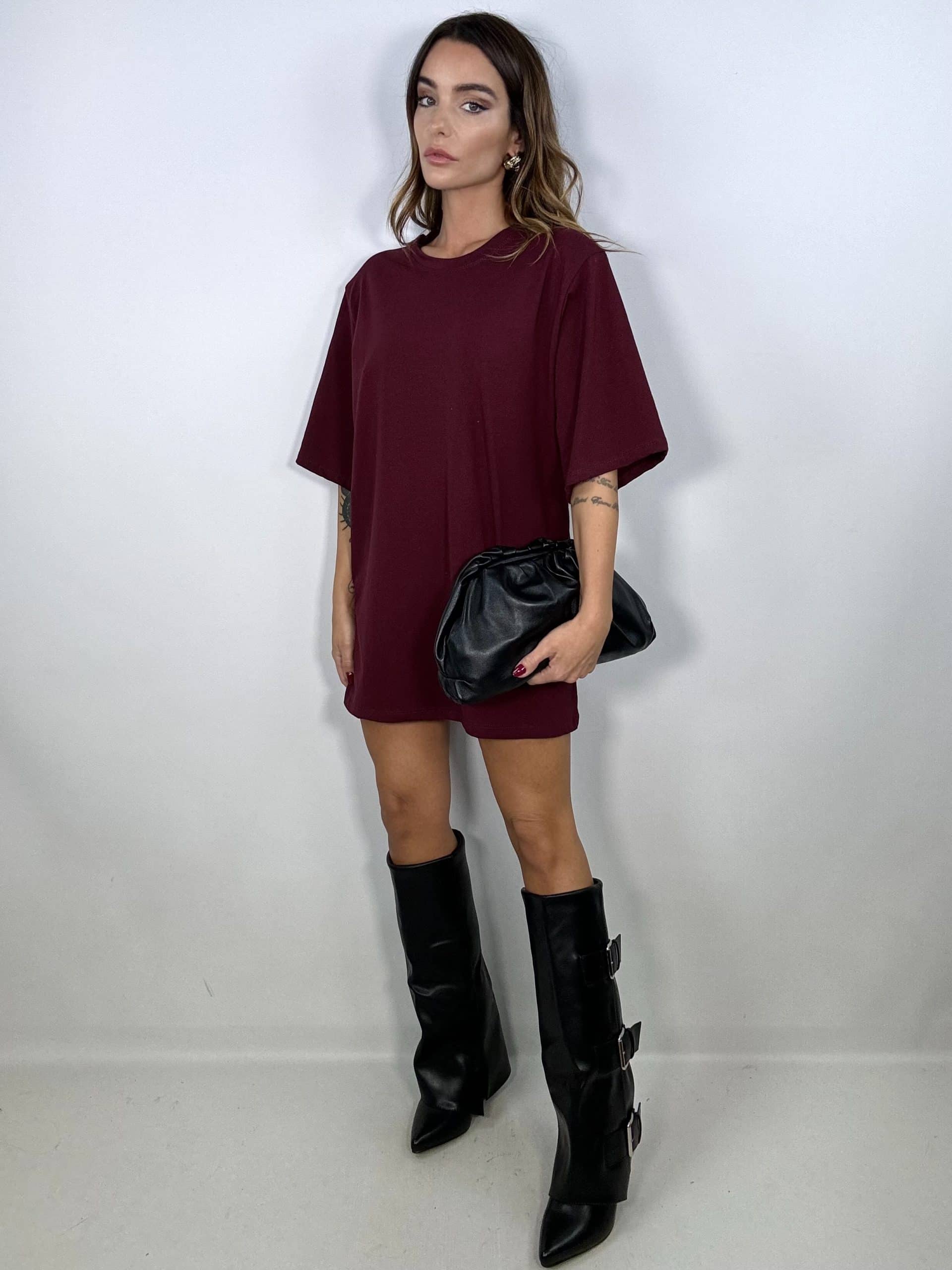 T-shirt Over Spalline Imbottite - Bordeaux