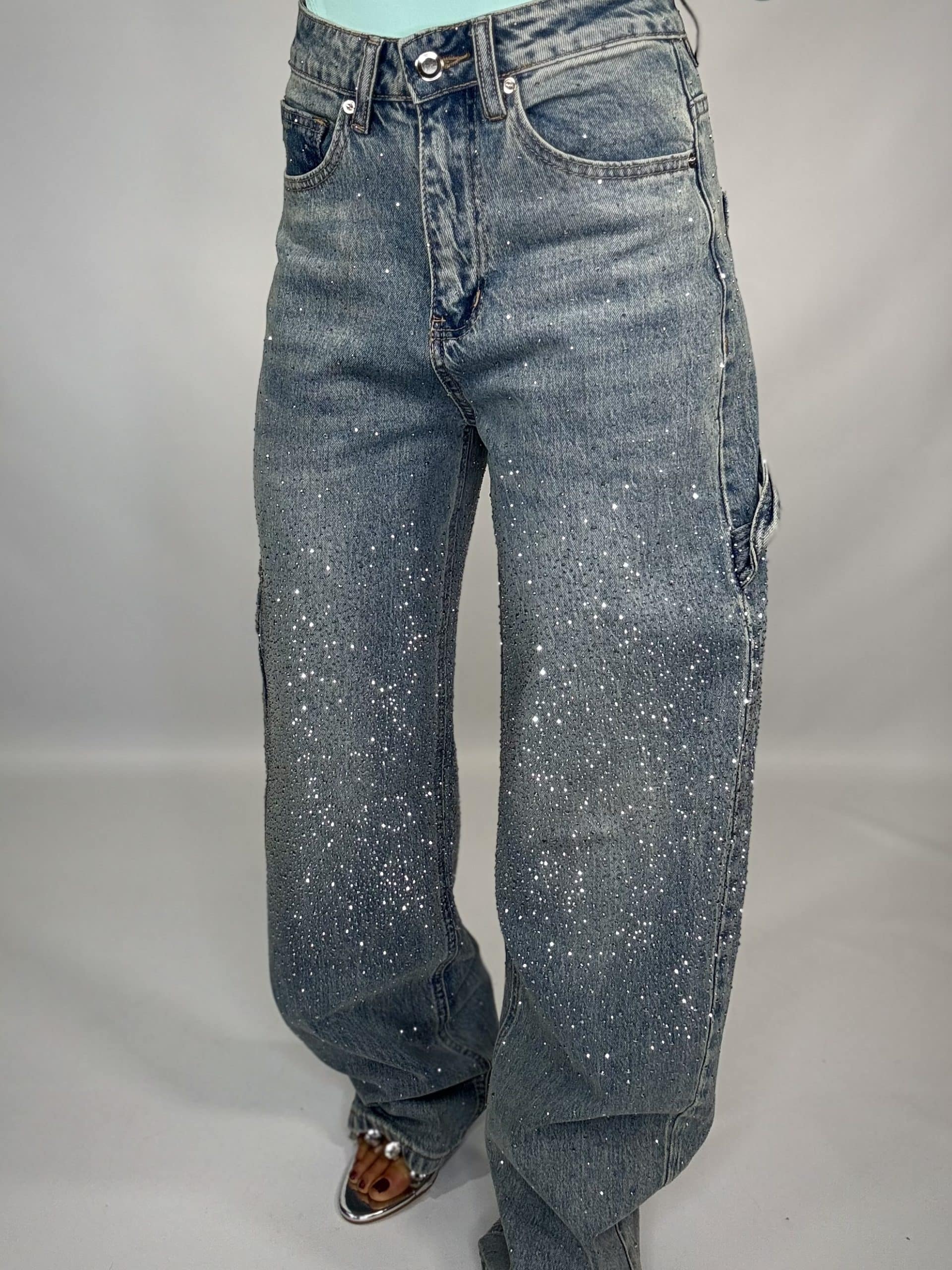 Jeans Baggy Strass - Denim Sabbiato