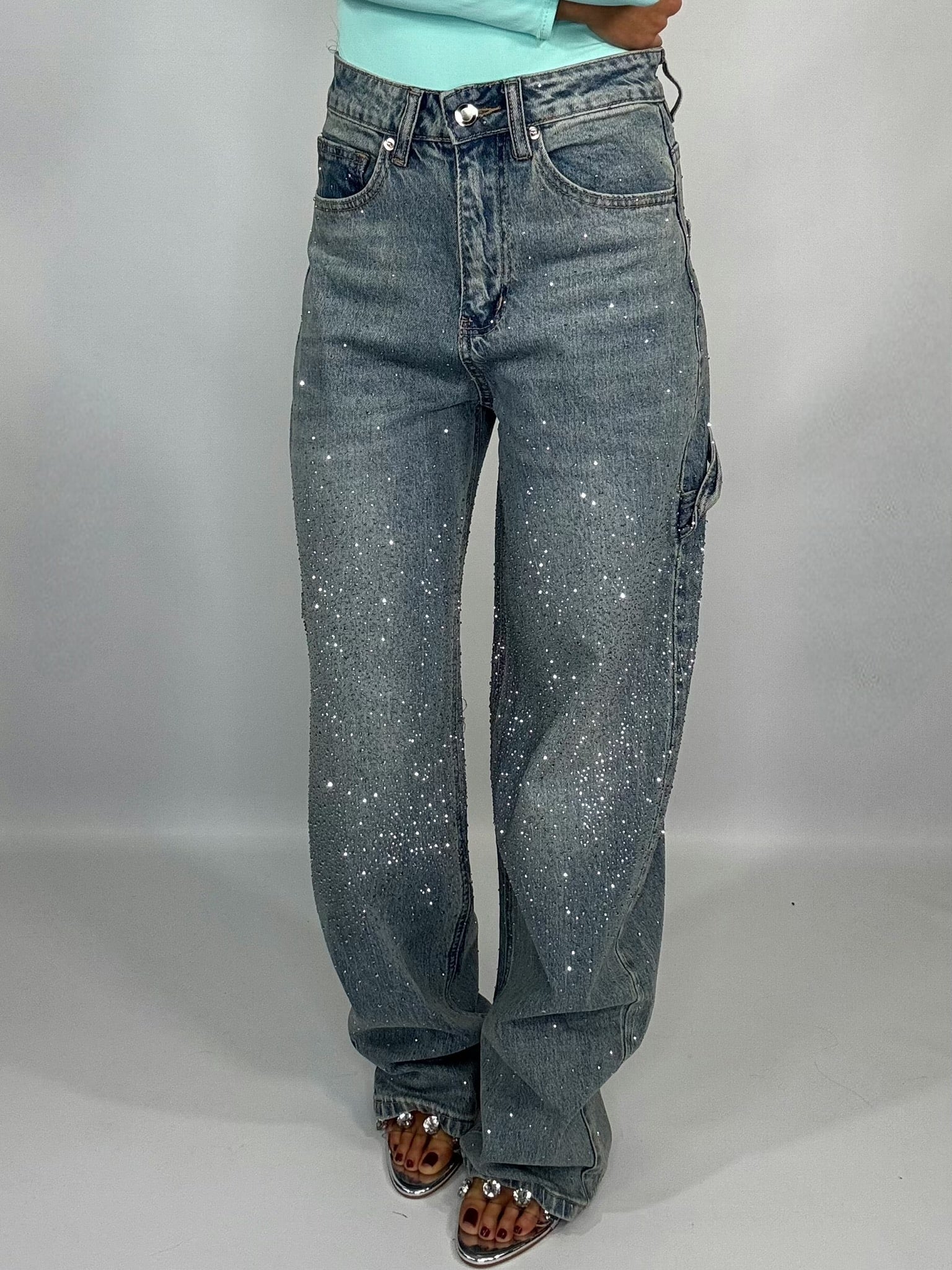 Jeans Baggy Strass - Denim Sabbiato