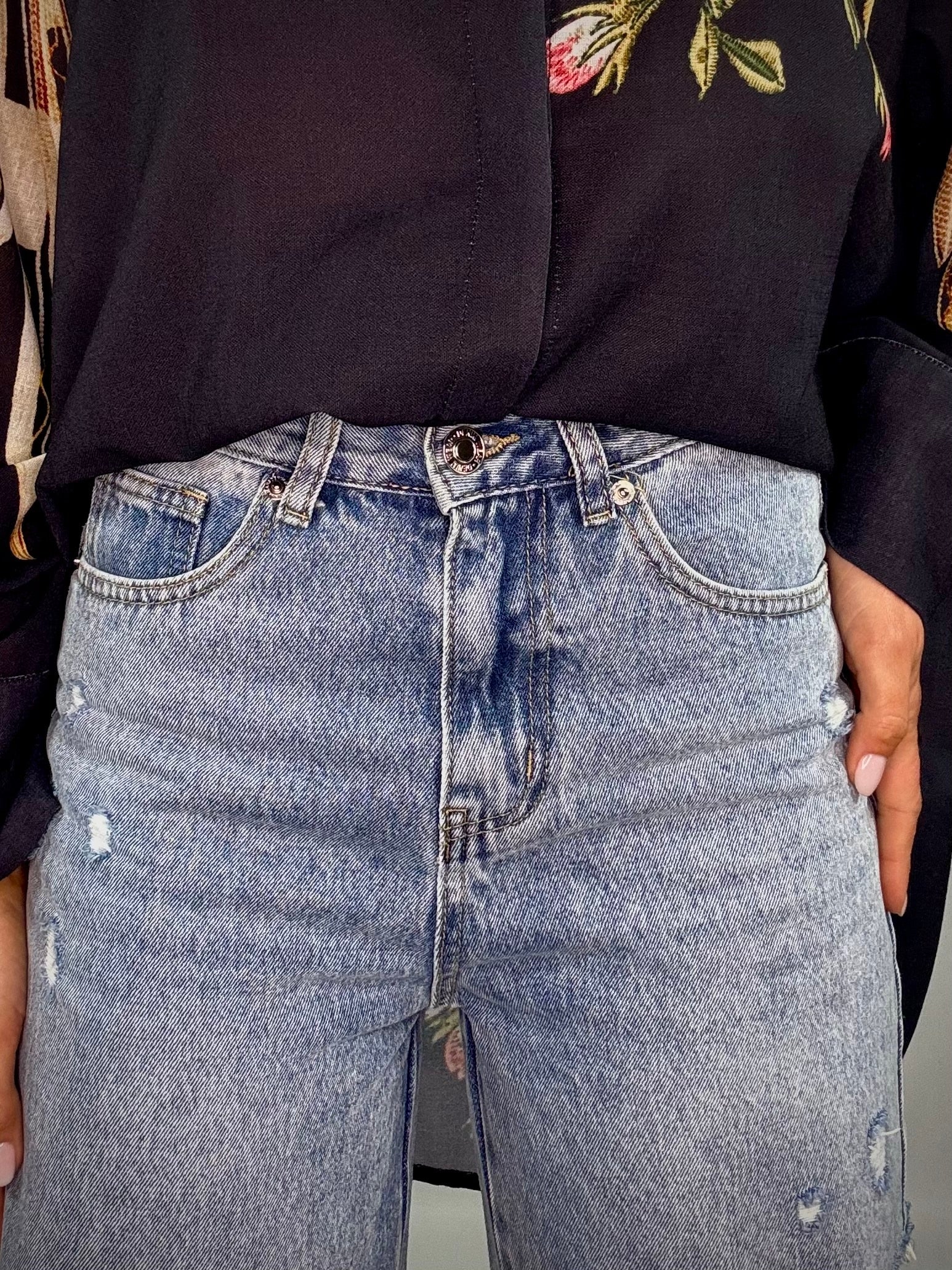 Jeans Wide Strappi - Denim.