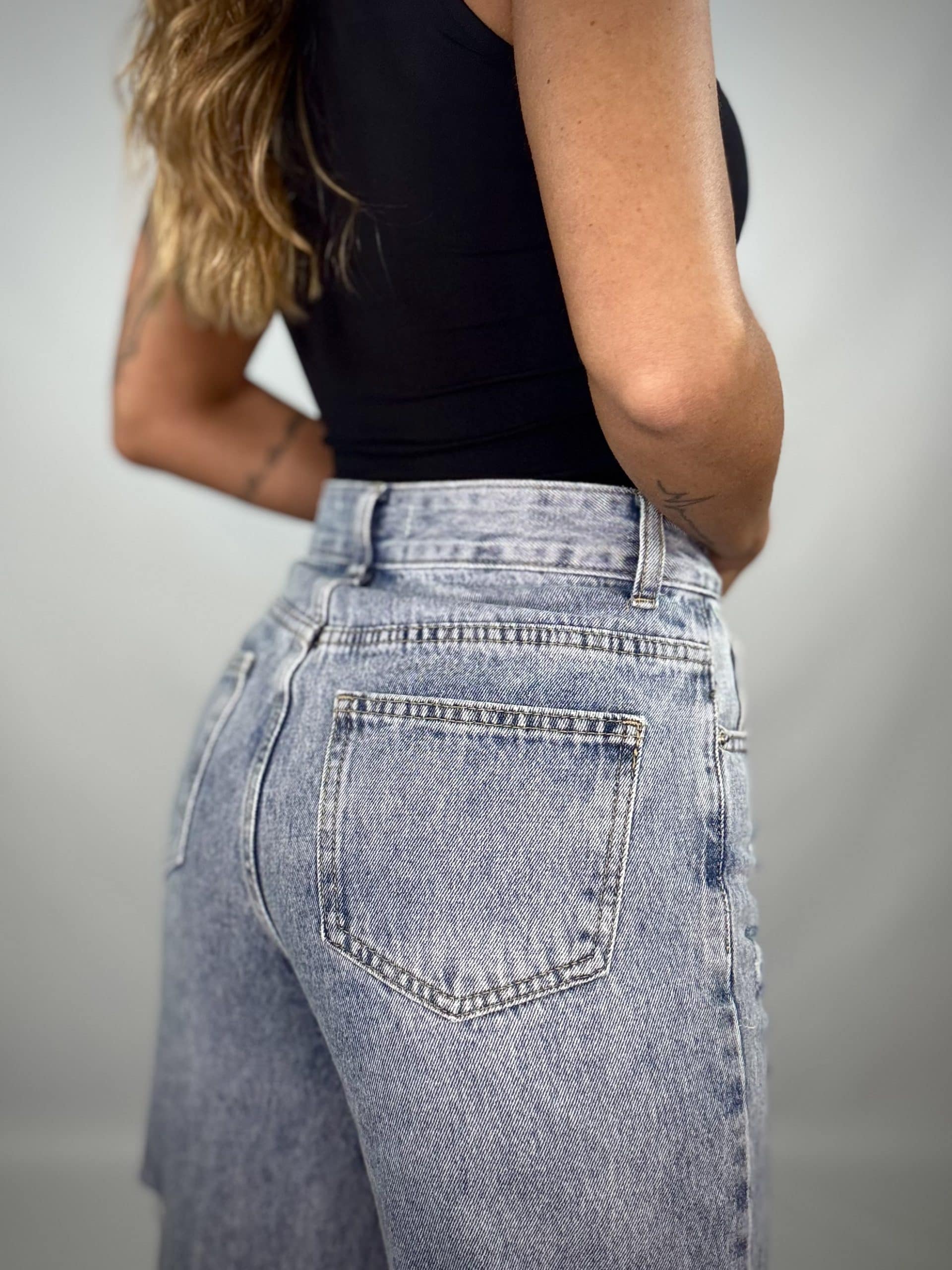 Jeans Wide Strappi - Denim.