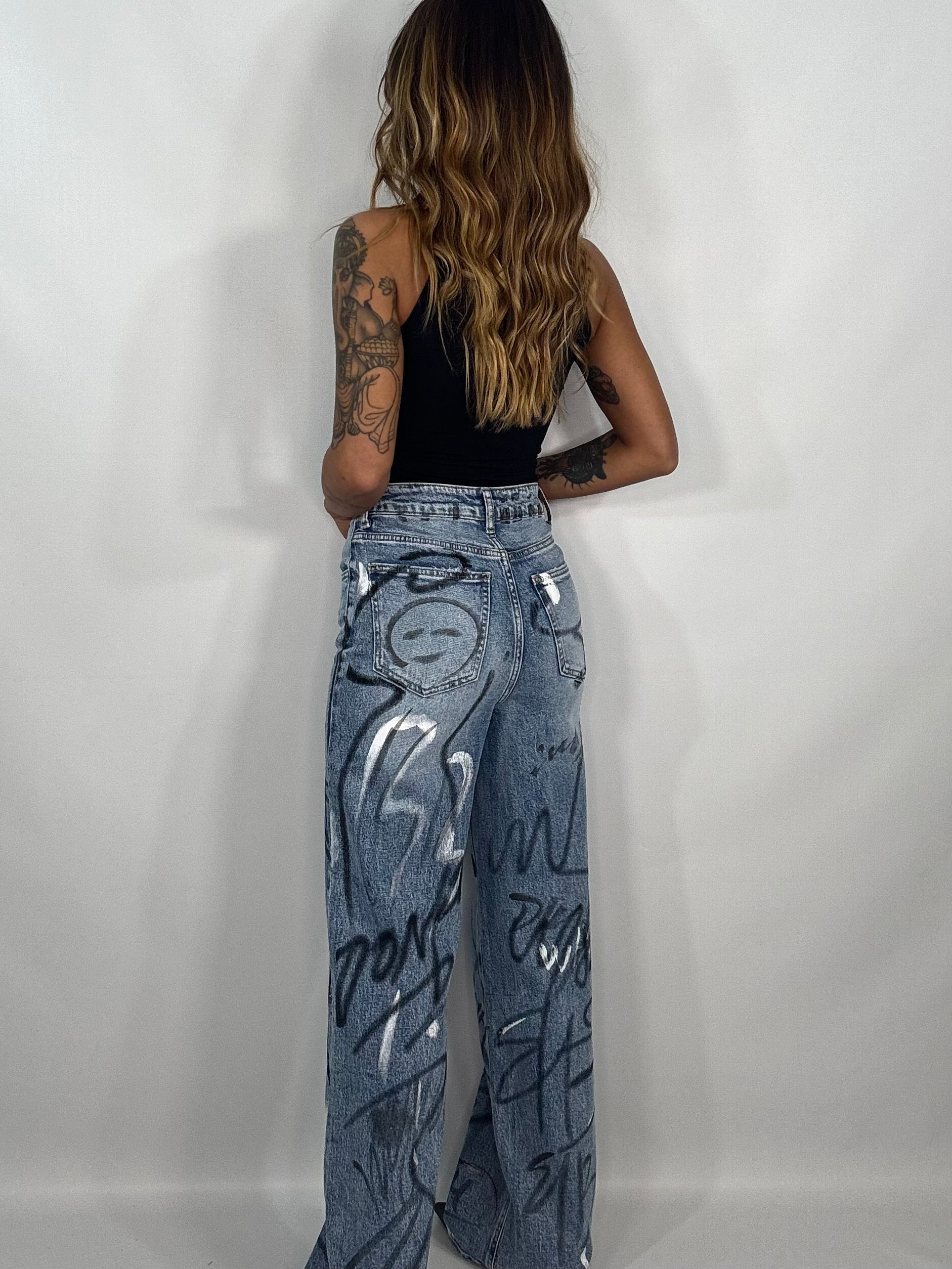 Jeans Wide Graffiti - Denim