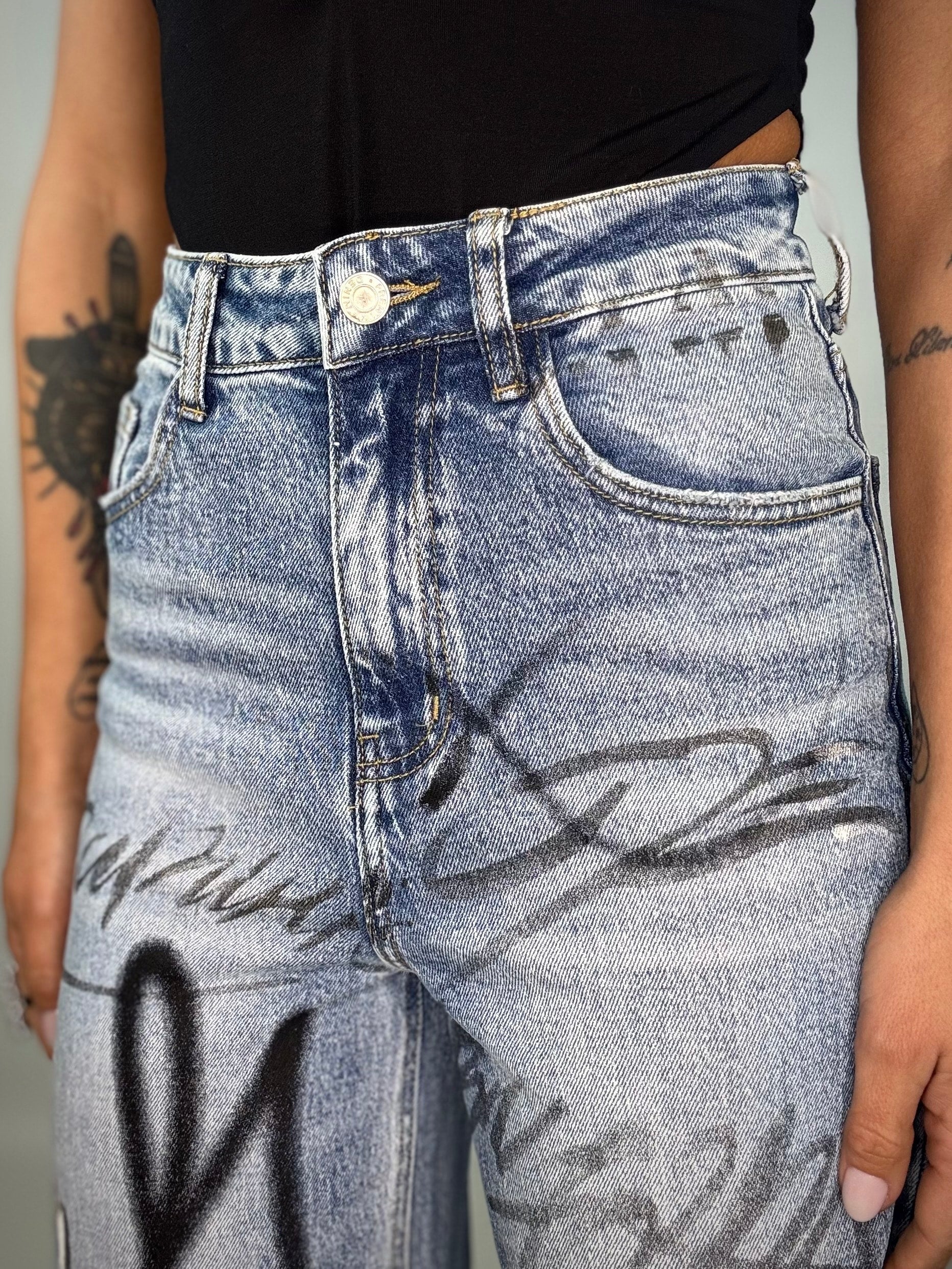 Jeans Wide Graffiti - Denim