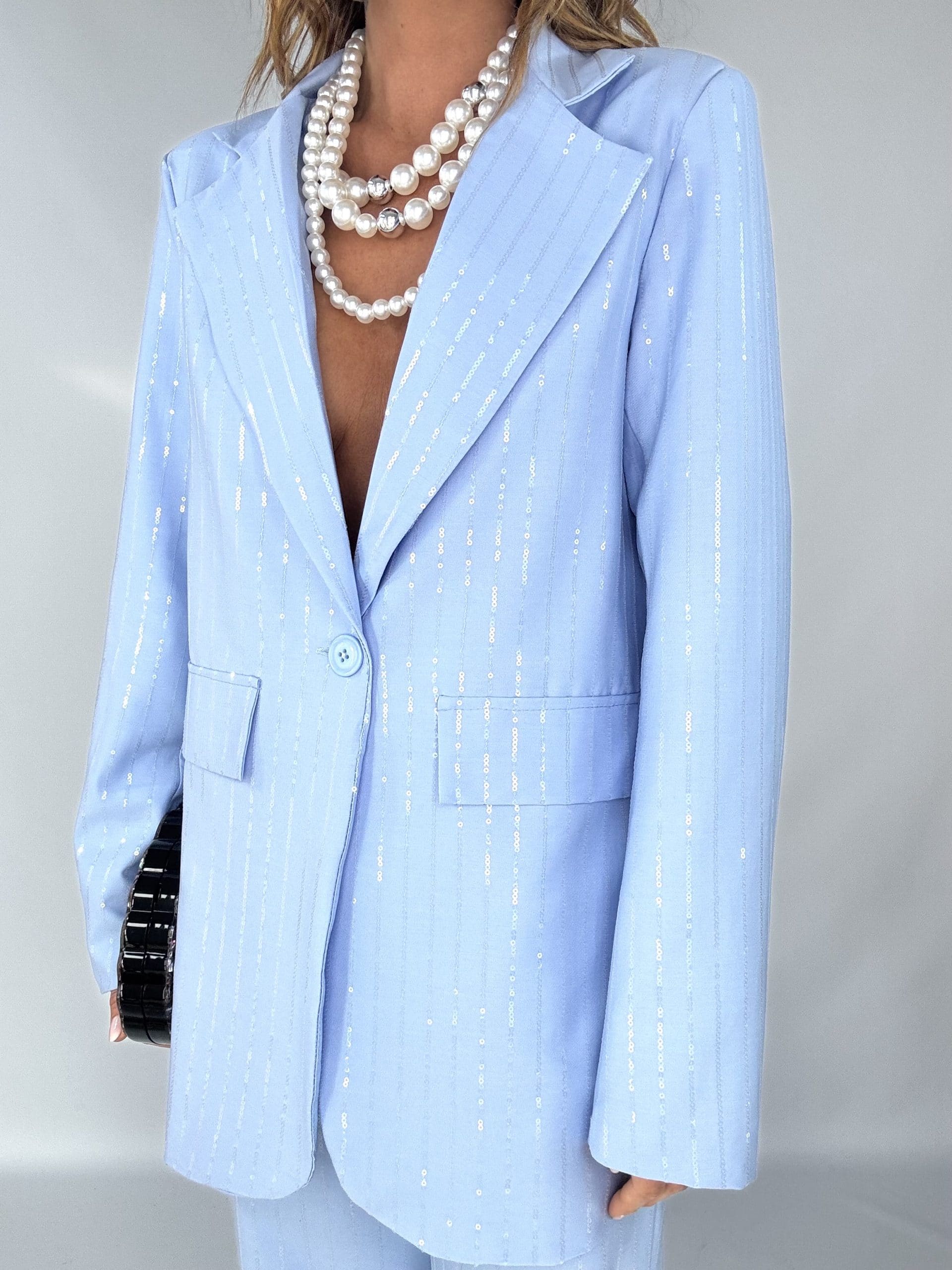 Completo Over Kimono Paillettes - Celeste