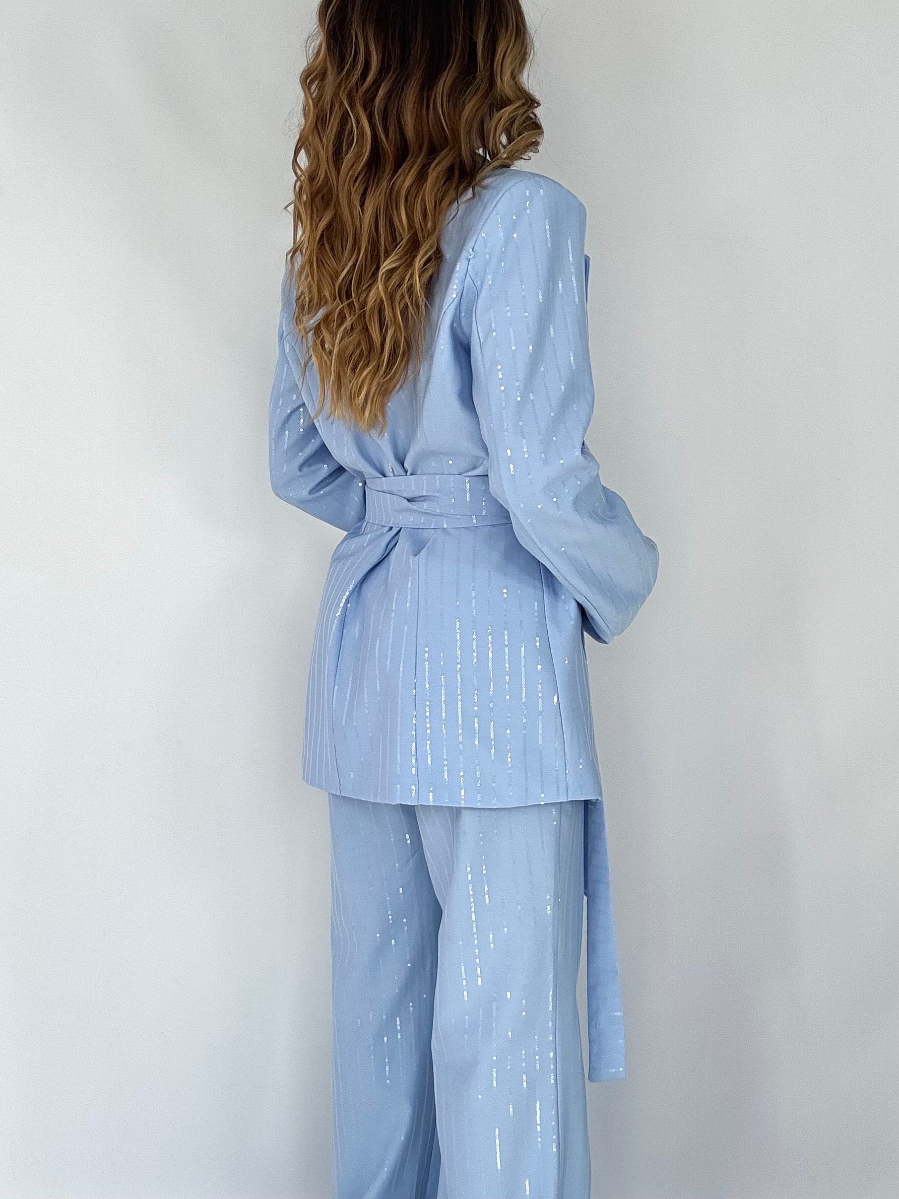 Completo Over Kimono Paillettes - Celeste