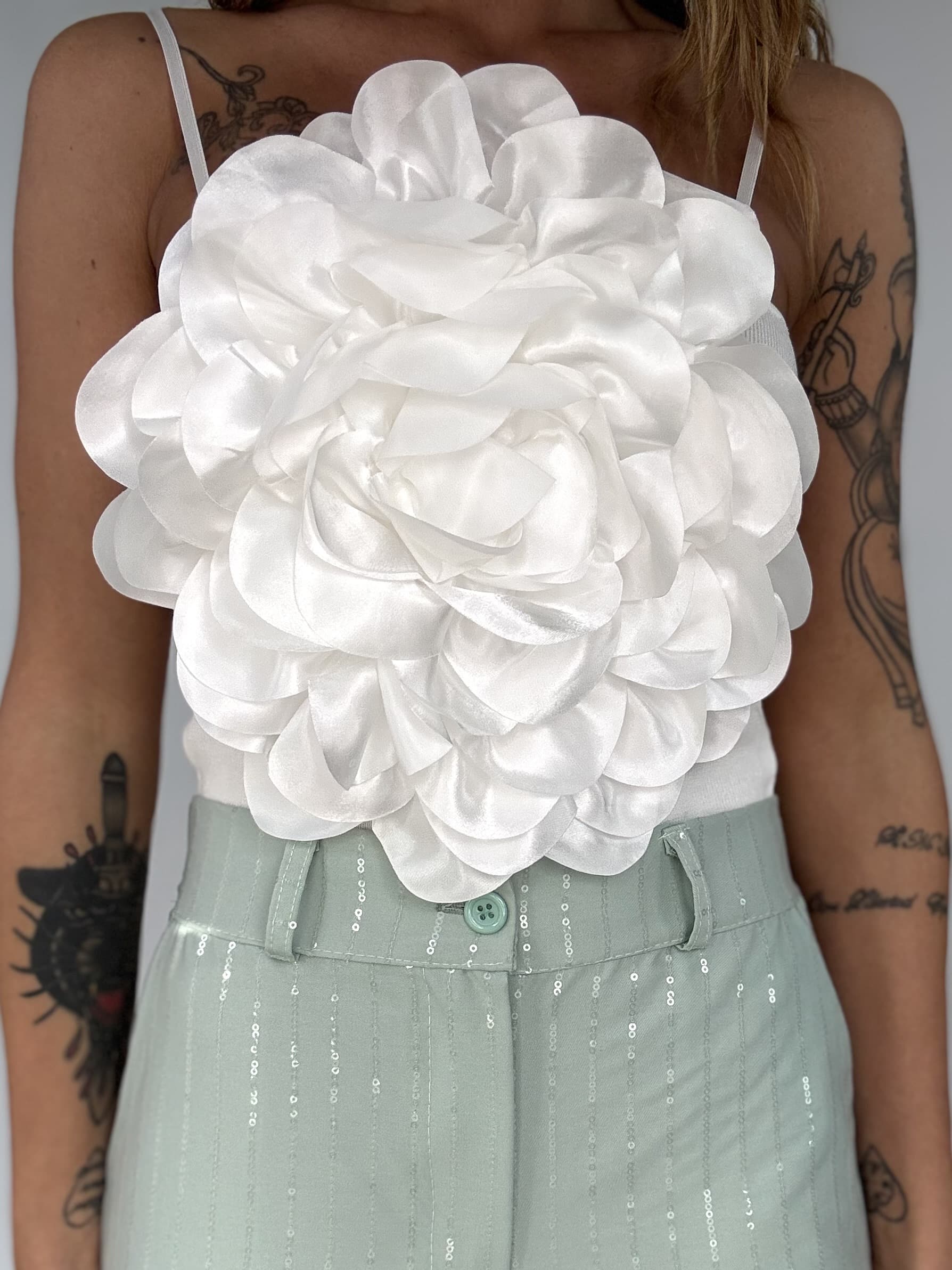 Crop Top Maxi Fiore - Bianco