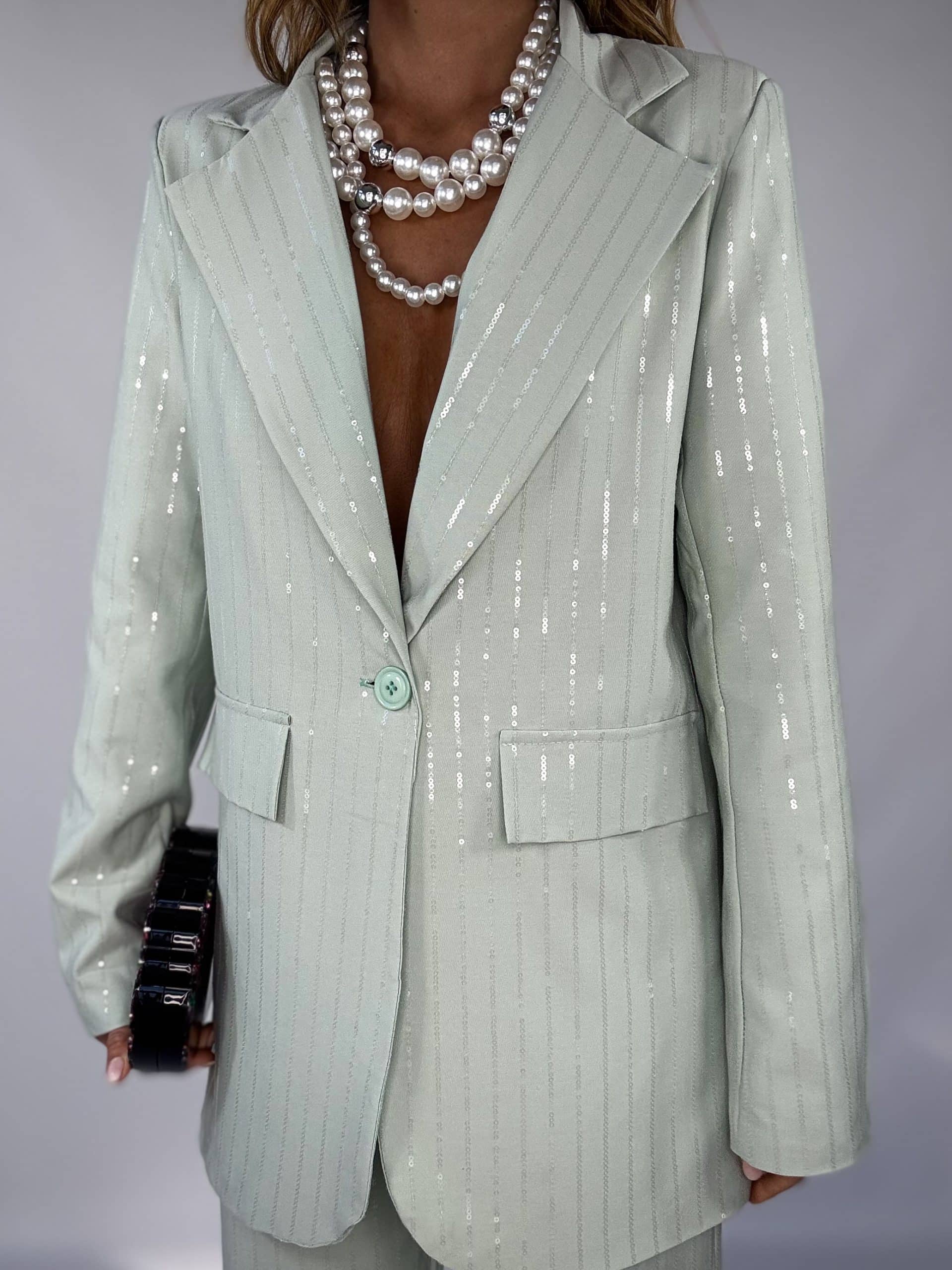 Completo Over Kimono Paillettes - Verde Salvia