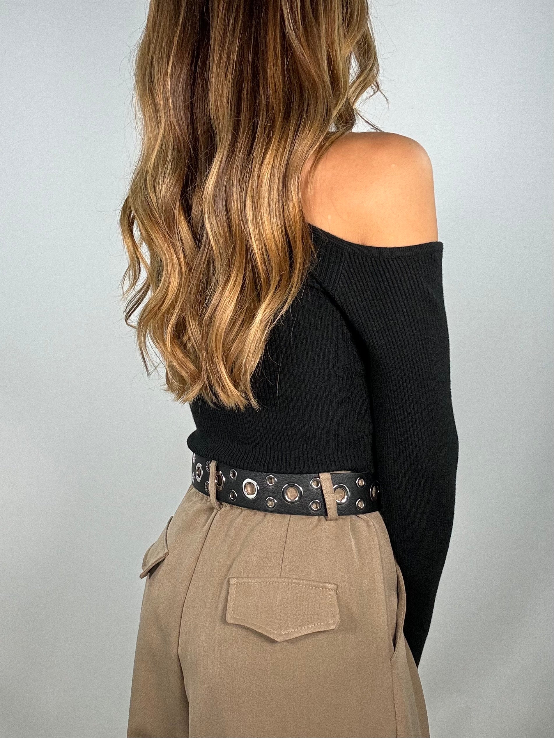 Maglia Crop Monospalla Con Choker- Nero