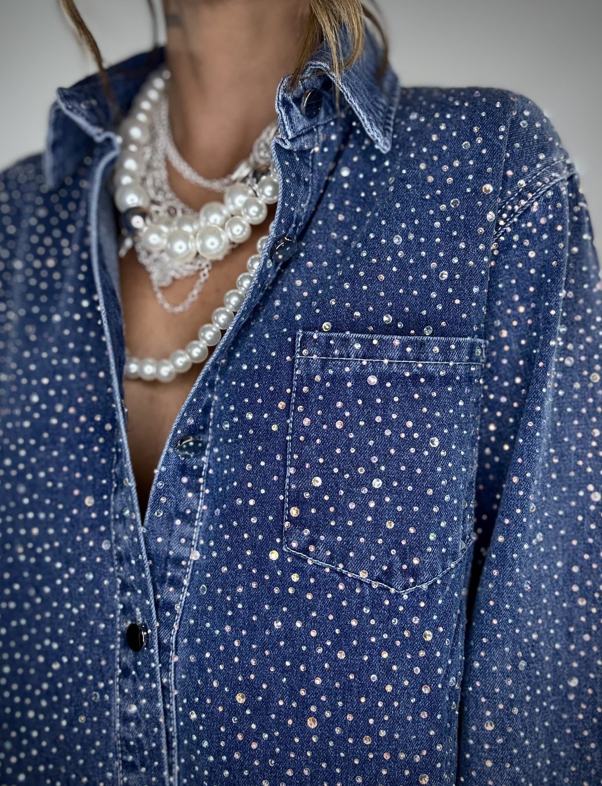 Camicia Jeans Strass - Denim Scuro