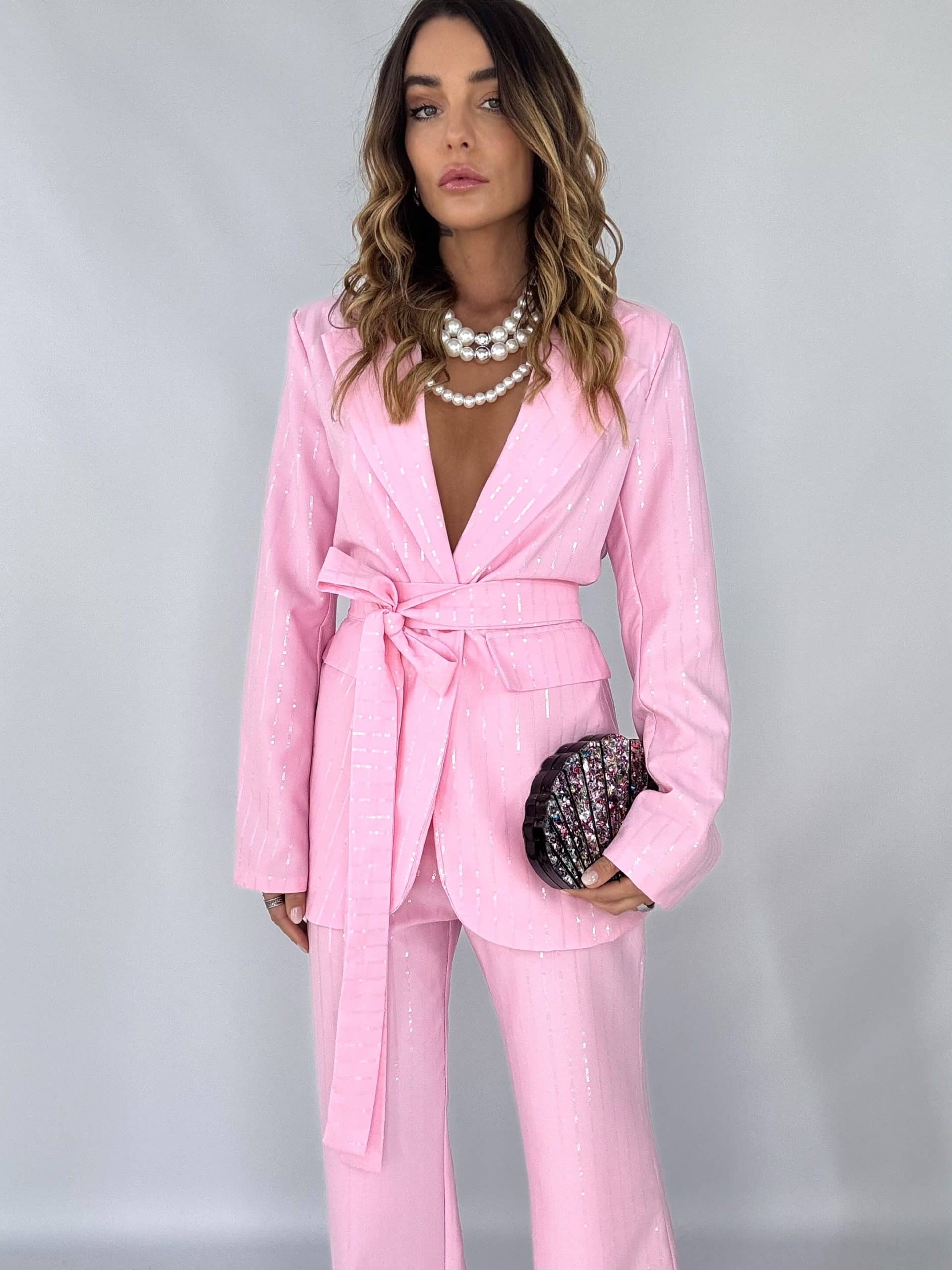 Completo Over Kimono Paillettes - Rosa