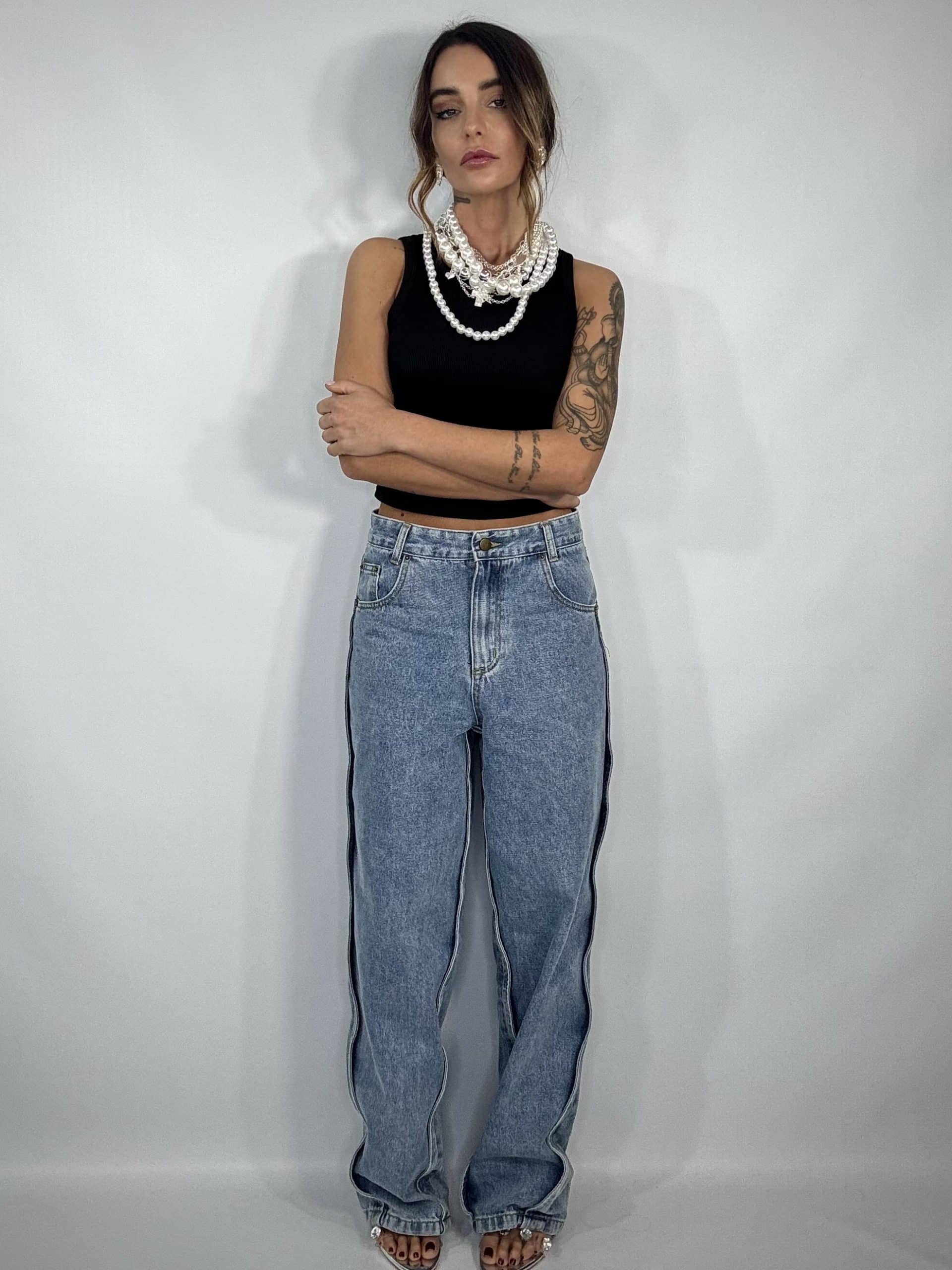 Jeans Boyfriend Cuciture Laterali - Denim
