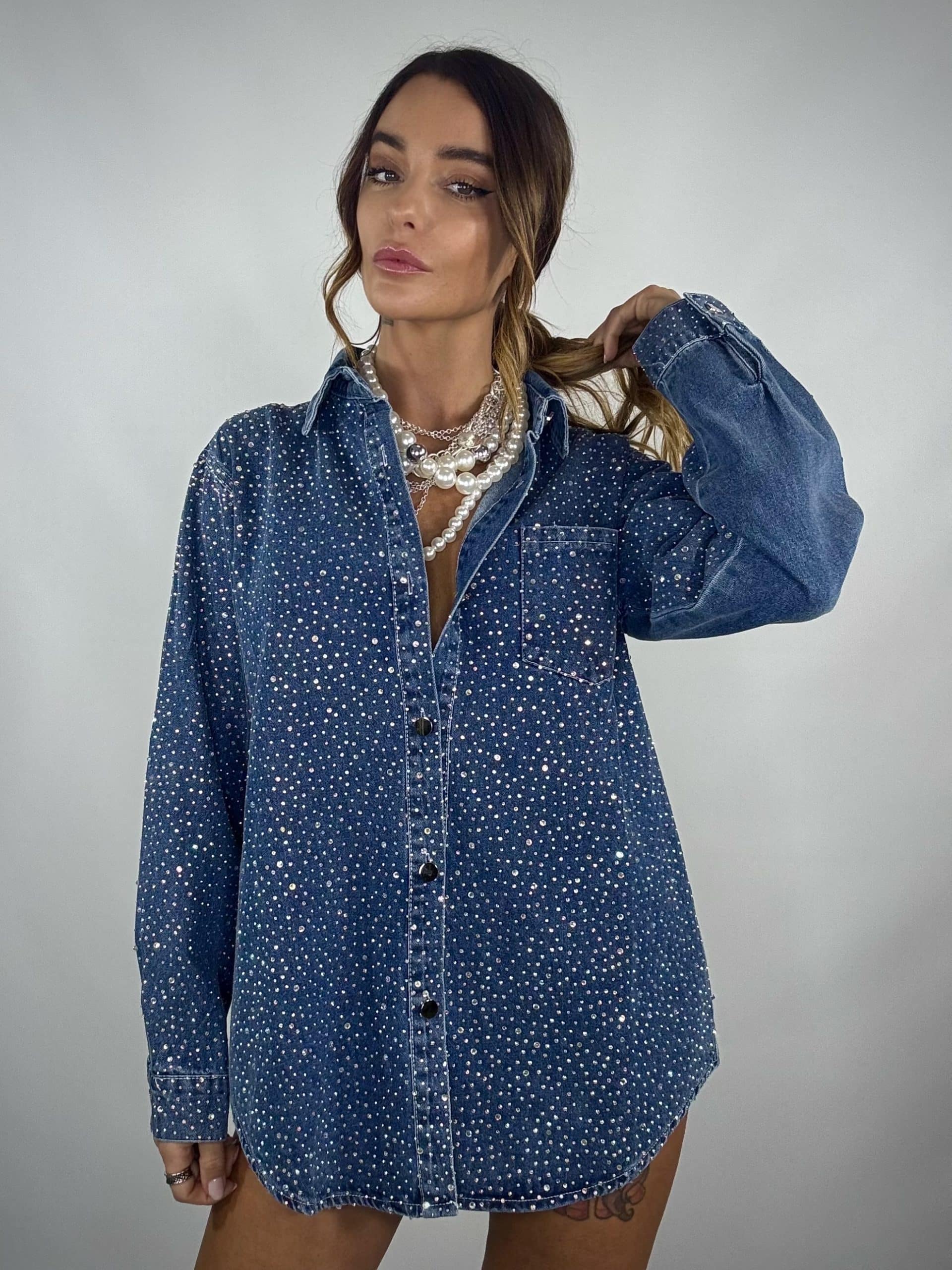 Camicia Jeans Strass - Denim Scuro