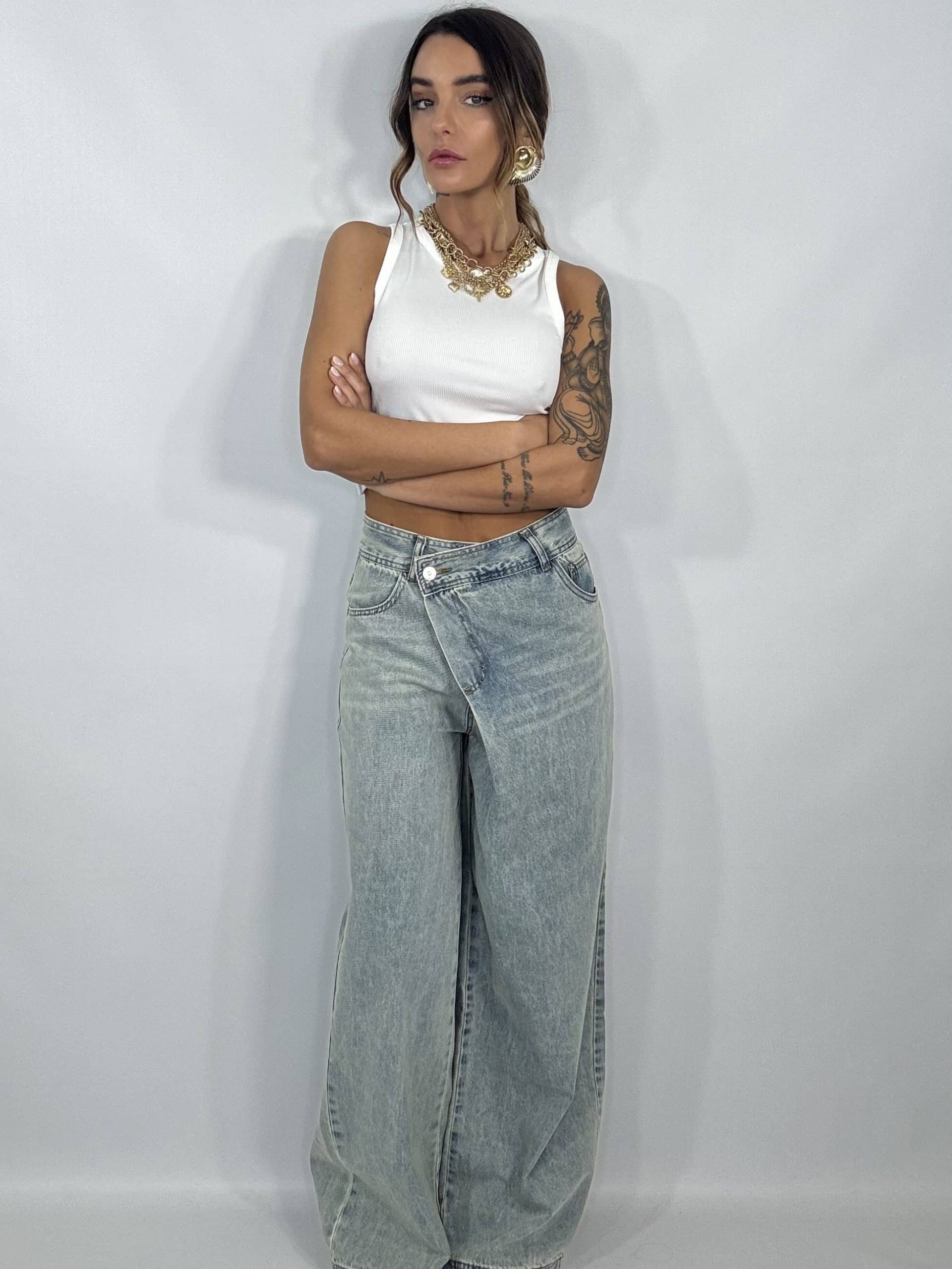 Jeans Super Wide Incrocio - Denim Sabbiato