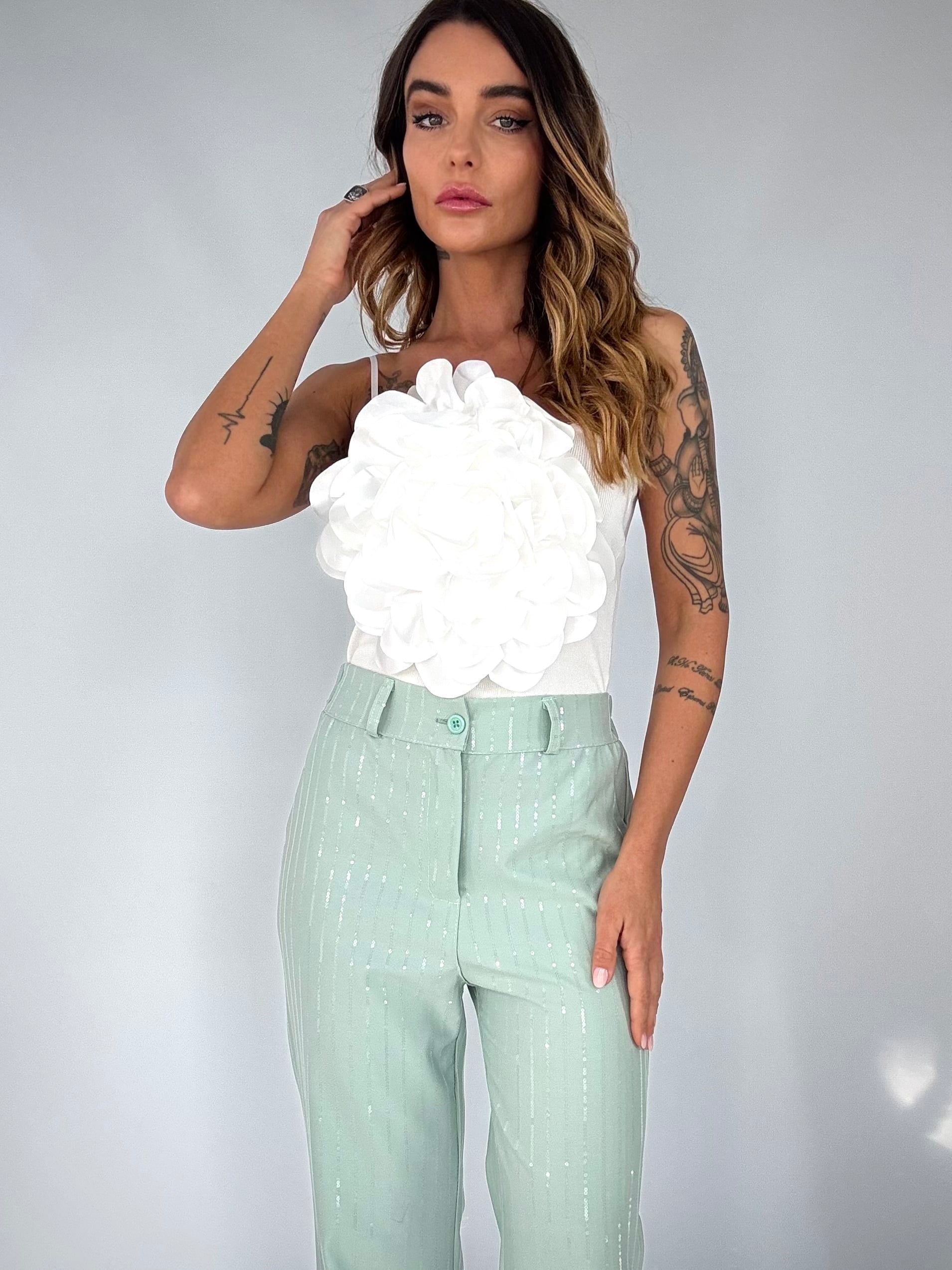 Crop Top Maxi Fiore - Bianco