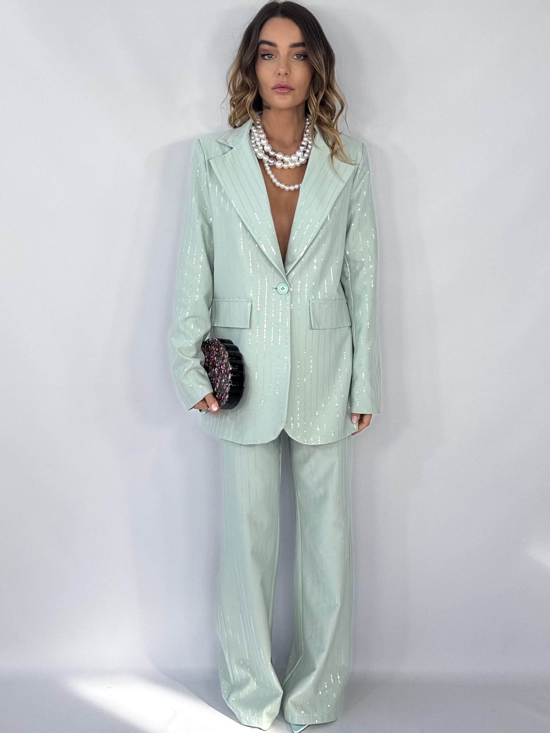 Completo Over Kimono Paillettes - Verde Salvia