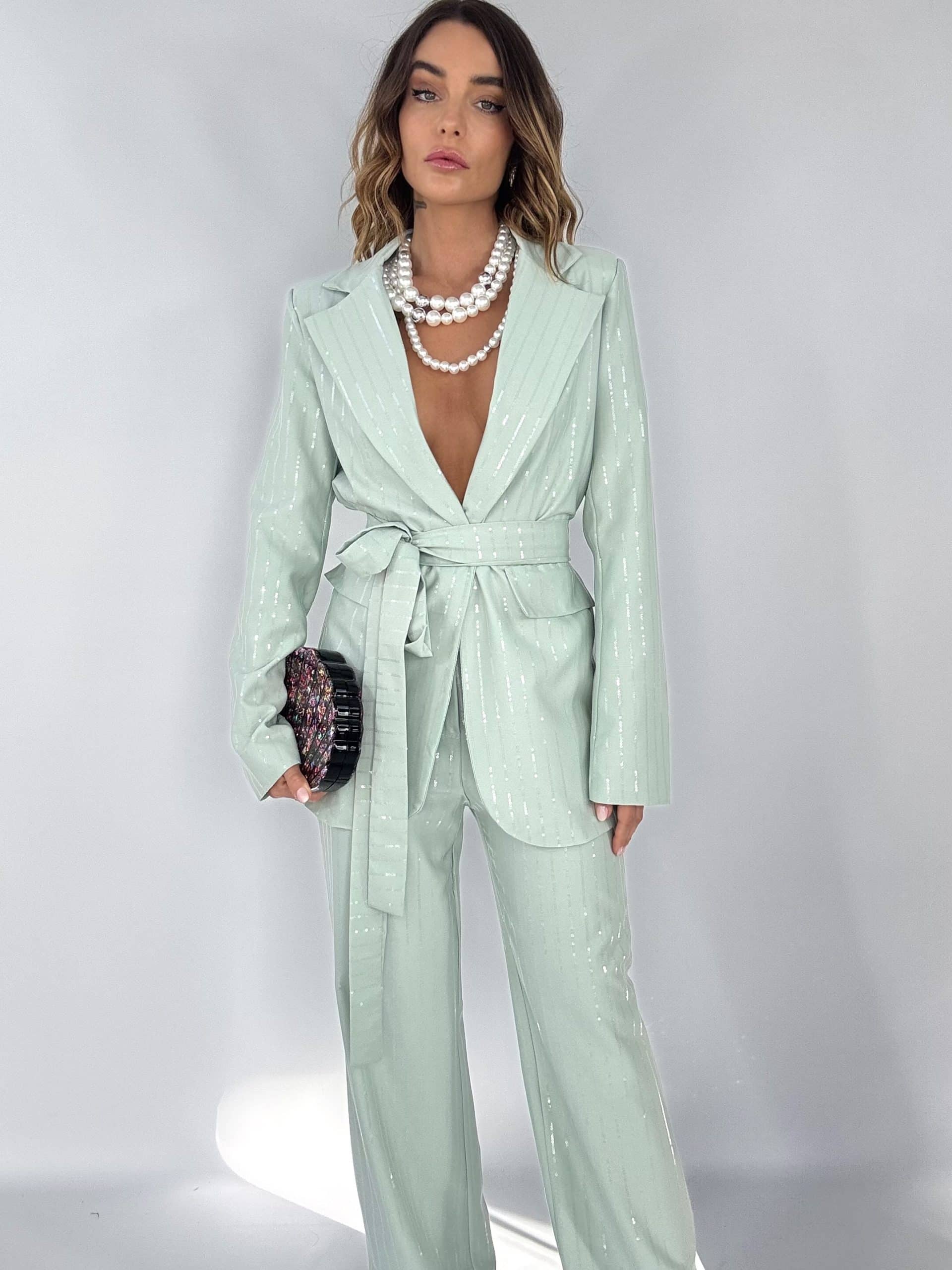 Completo Over Kimono Paillettes - Verde Salvia