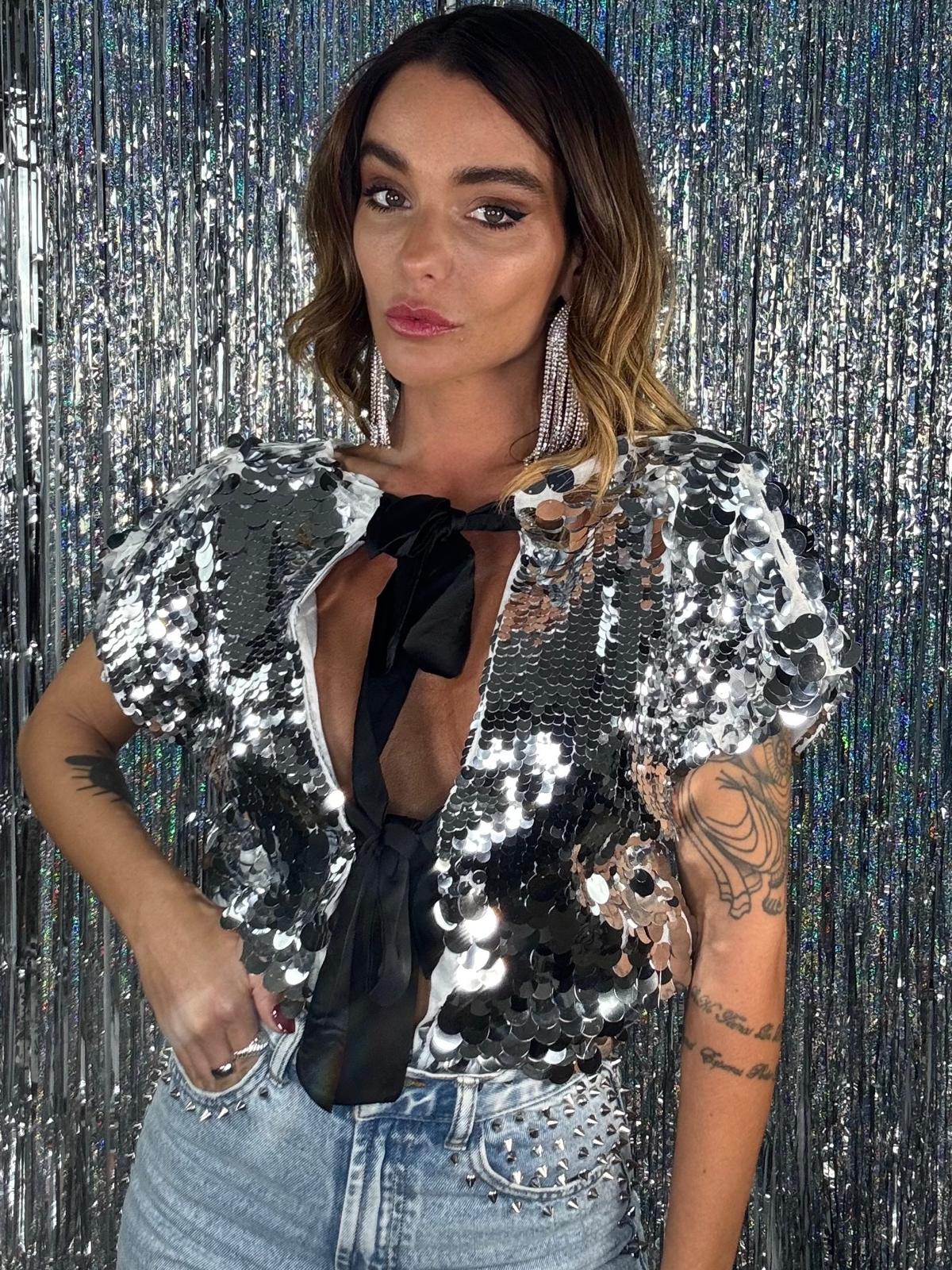 Top Paillettes con Fiocchi - Argento