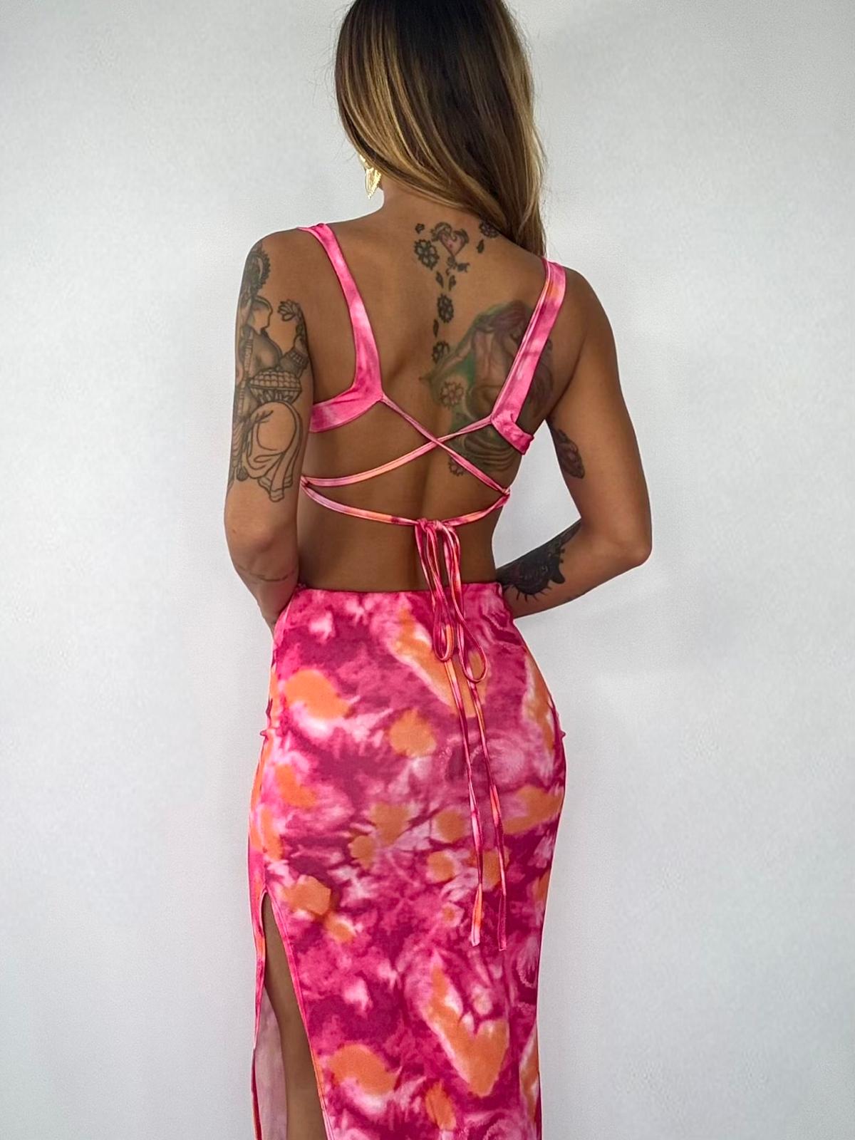 Summer Midi Dress Kim - Fucsia / Arancio