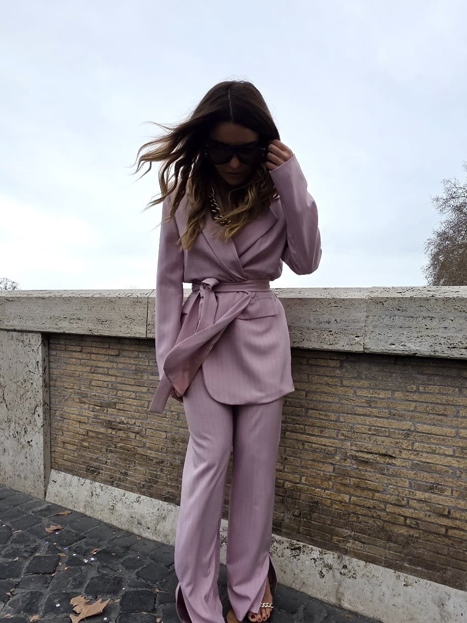 Completo Over Kimono - Gessato Rosa