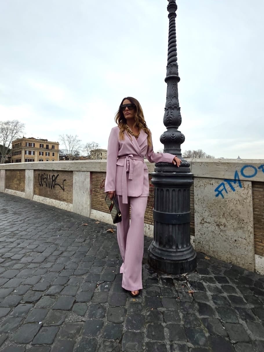 Completo Over Kimono - Gessato Rosa