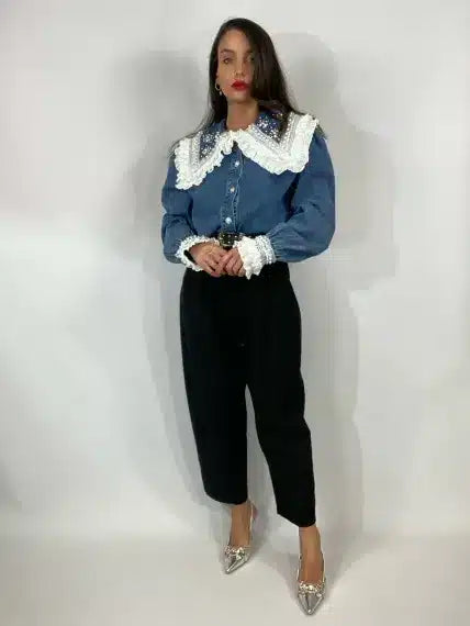 Camicia Jeans con Maxi Colletto