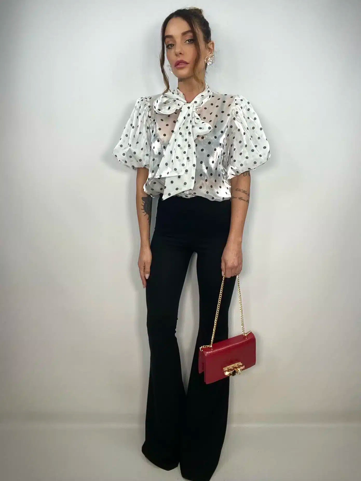 Camicia Pois con Fiocco - Bianco / Nero