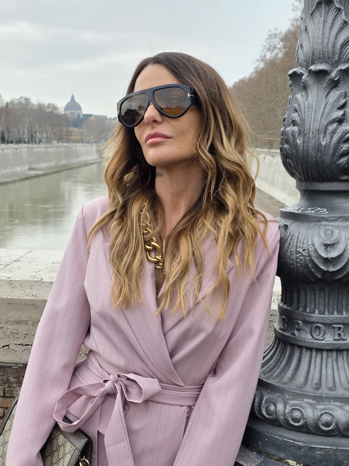 Completo Over Kimono - Gessato Rosa