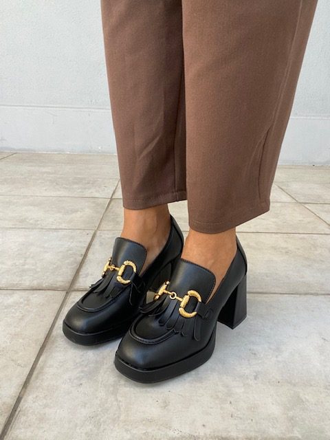 Decollete Platform Morsetto Dorato - Nero