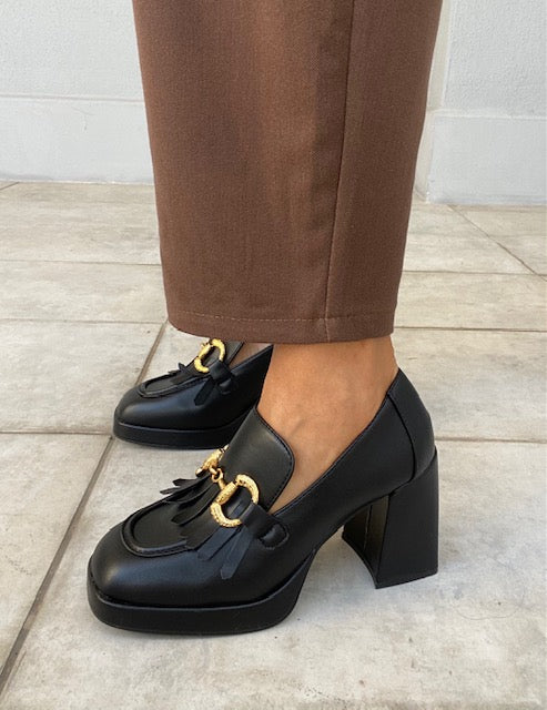 Decollete Platform Morsetto Dorato - Nero