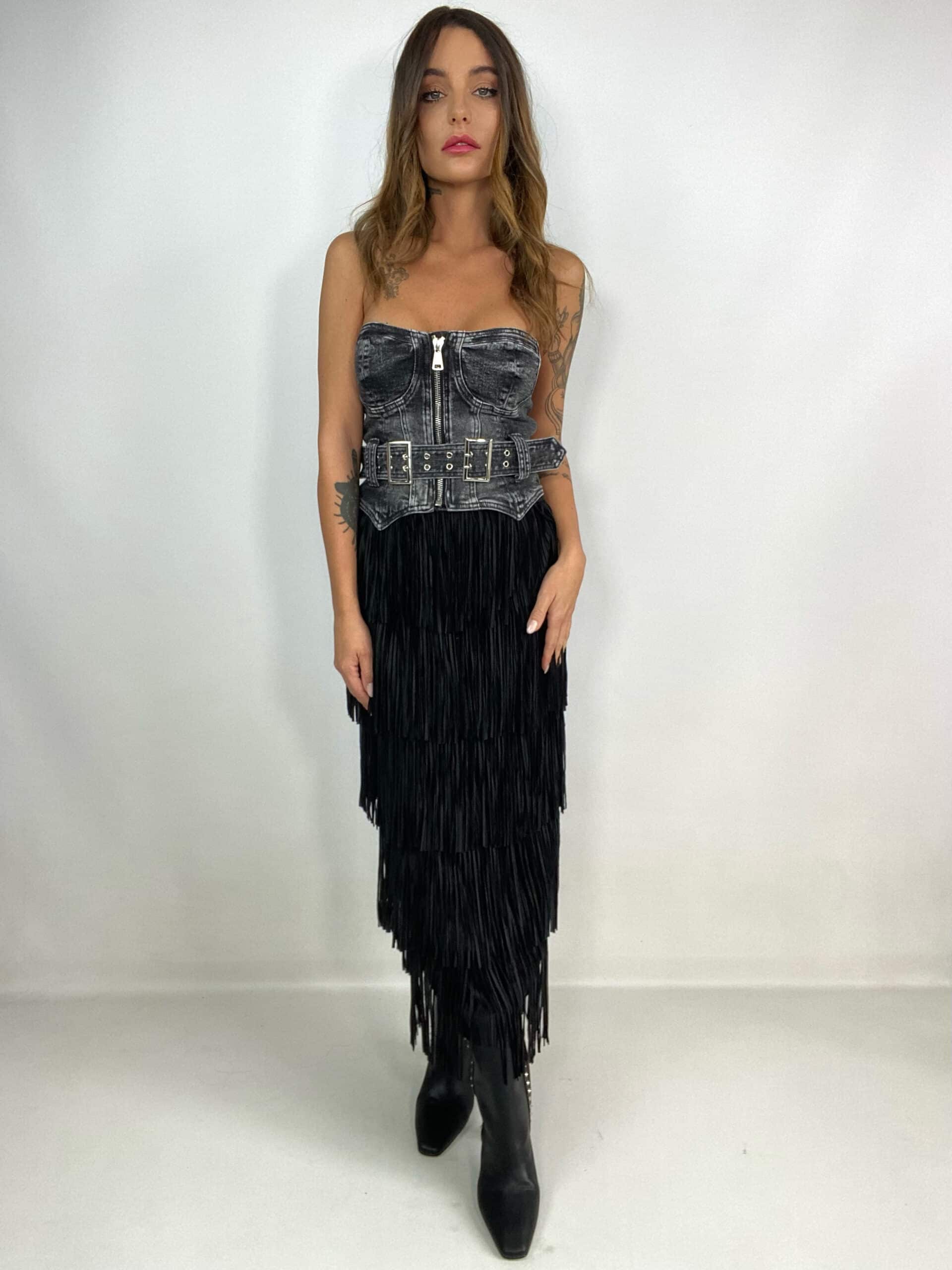 Corsetto Jeans con Fibbie - Nero