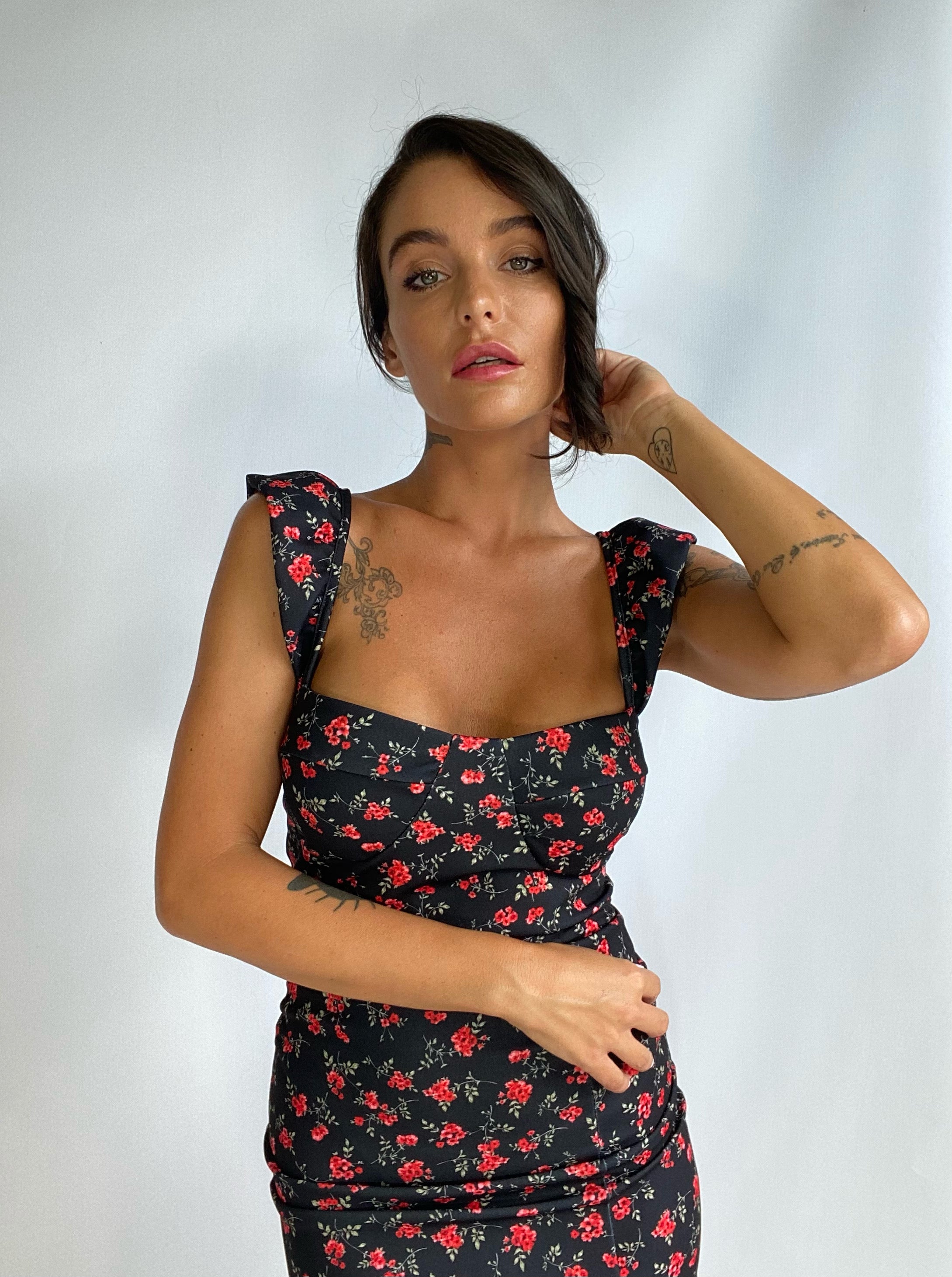 Maxi Dress Romantica - Nero / Rosso