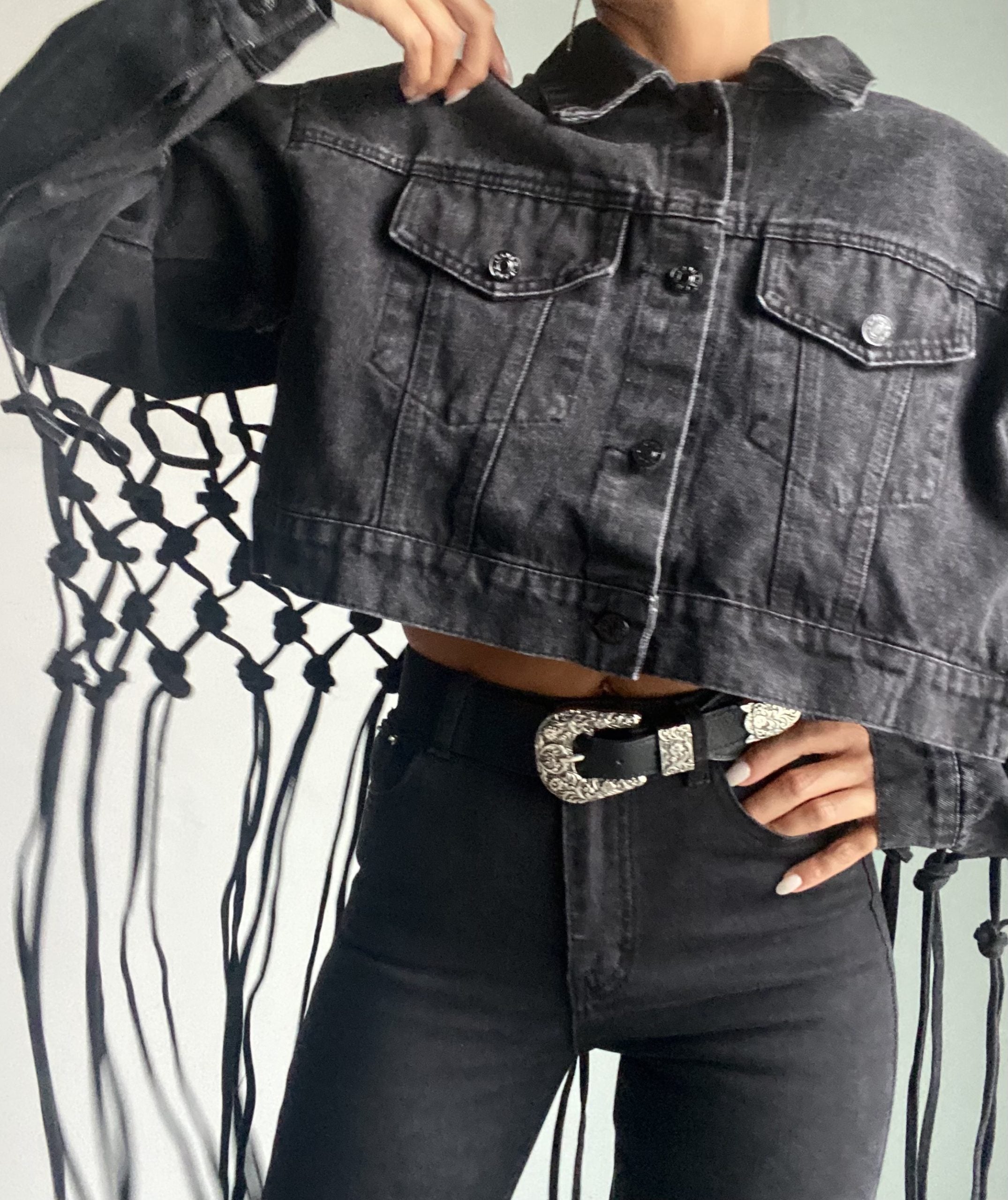 Giacca Jeans Maxi Rete - Nero