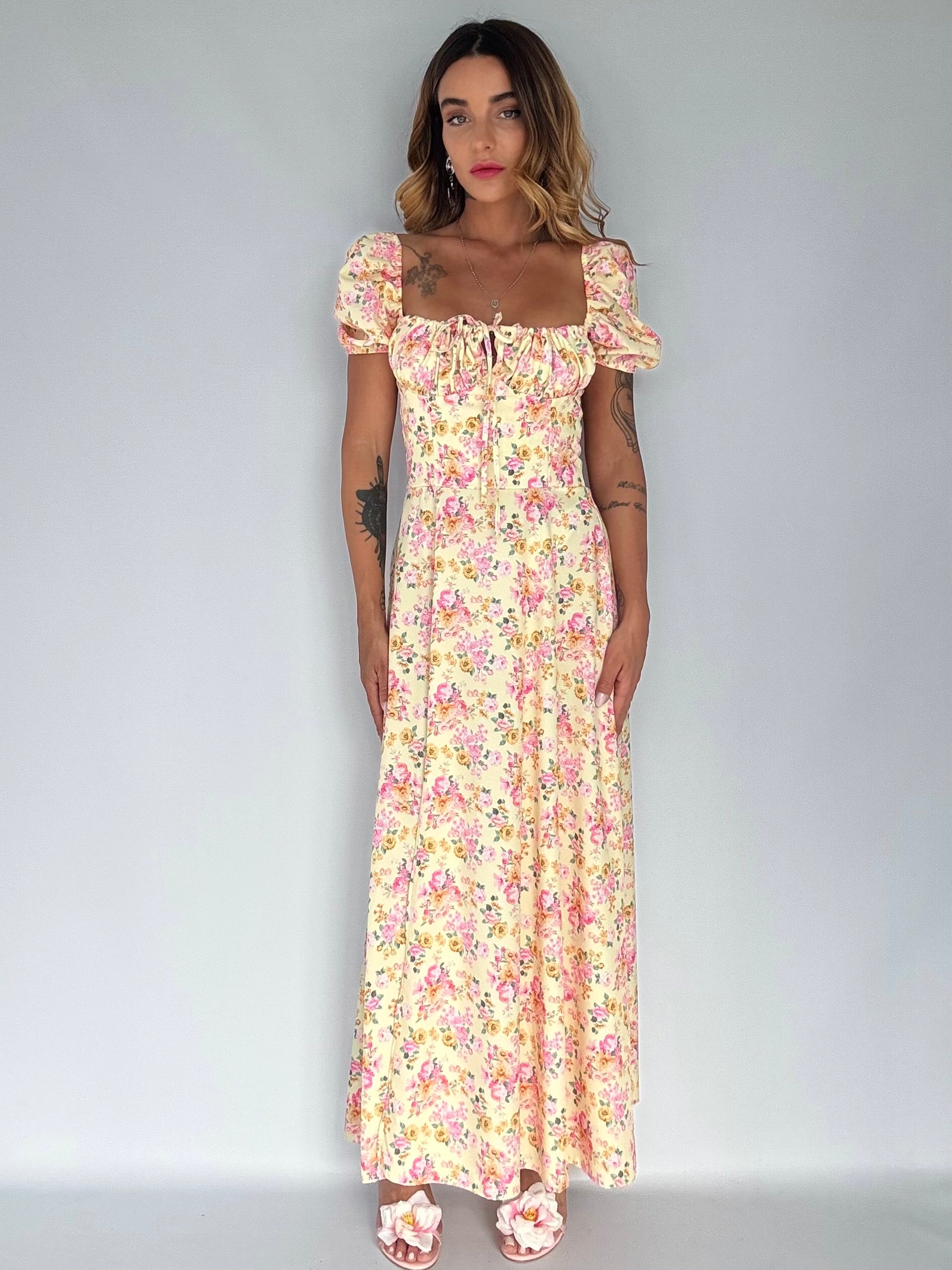 Maxi Dress Bohemien - Giallo/ Rosa