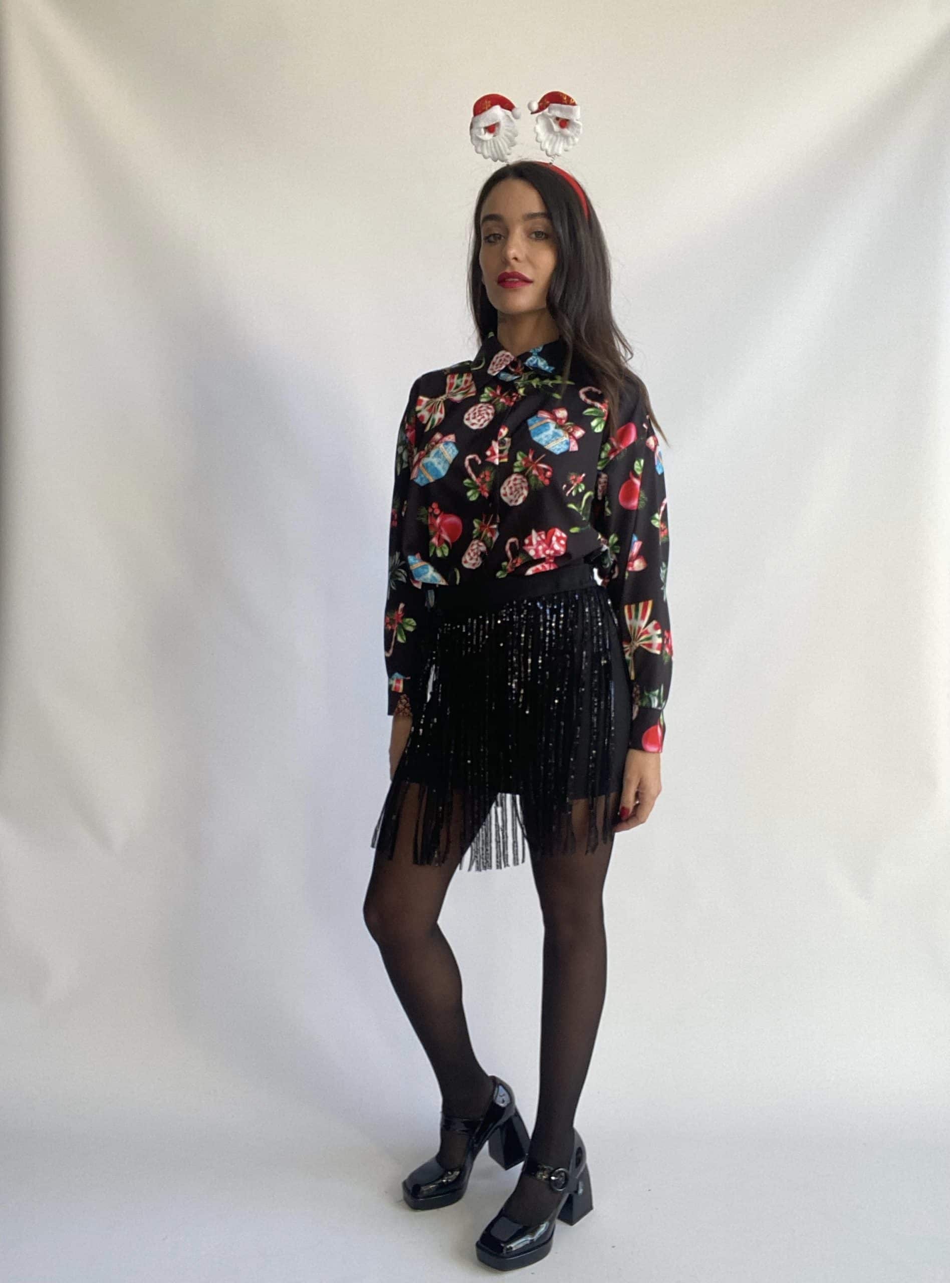 Mini Gonna Frange Paillettes - Nero