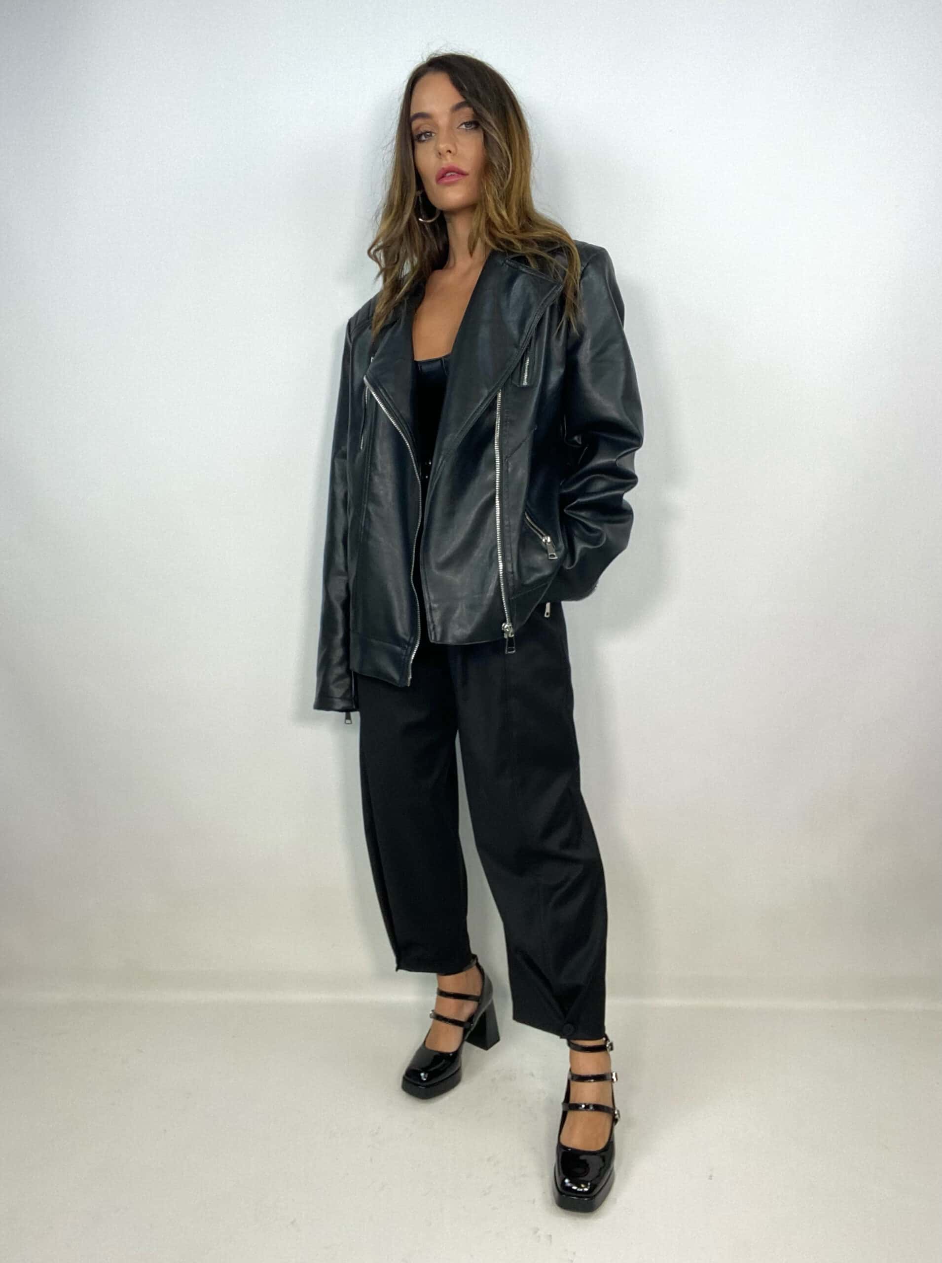 Chiodo Ecopelle Over con Spalline  - Nero
