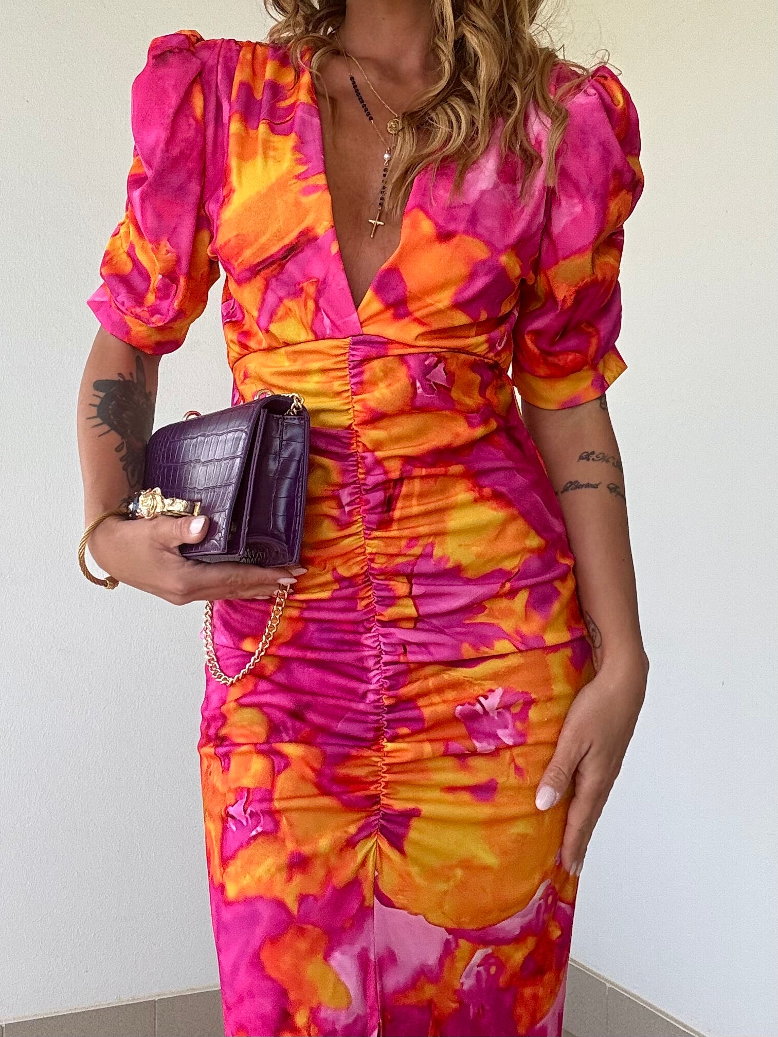 Midi Dress Mermaid - Fucsia/ Arancio